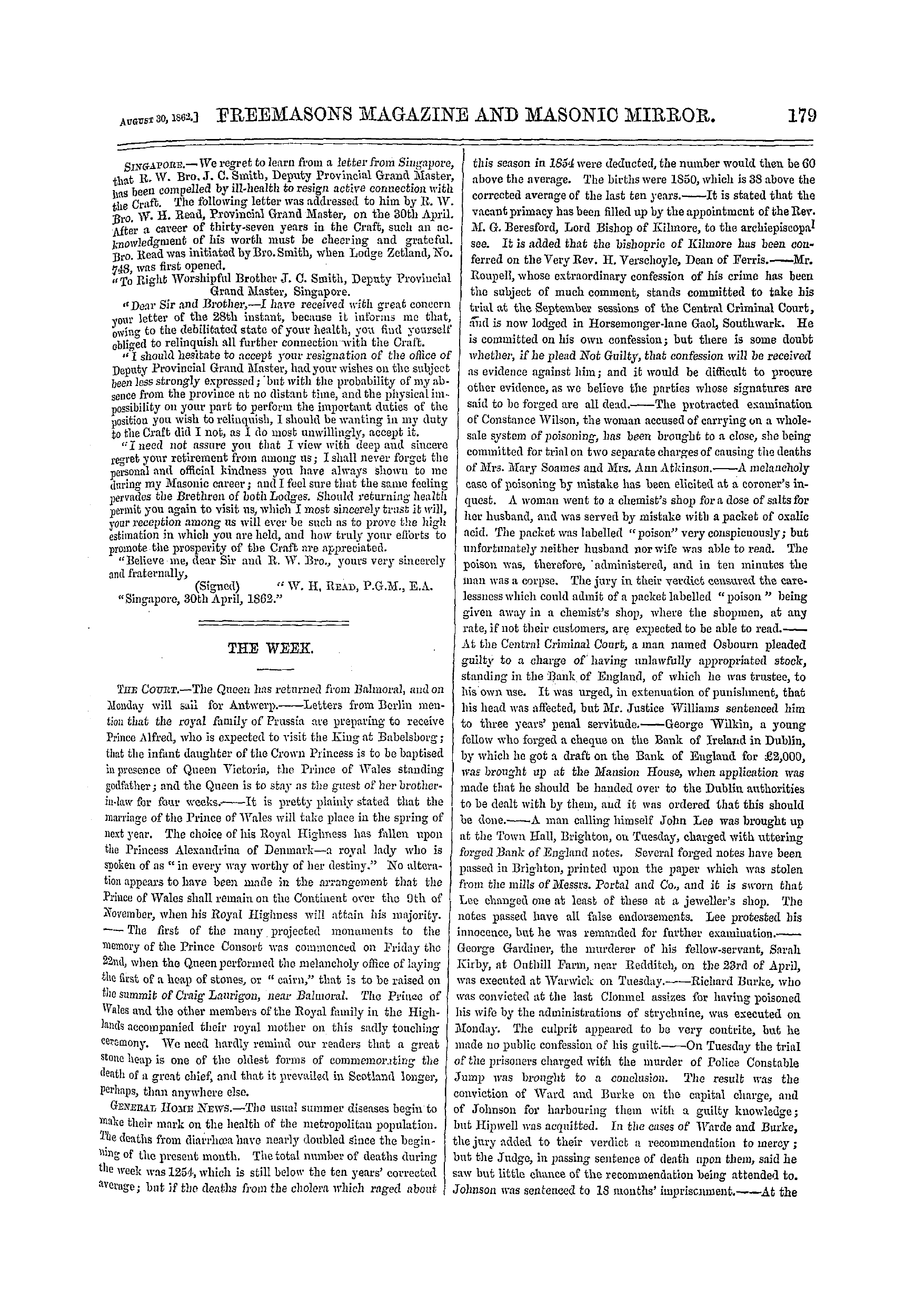 The Freemasons' Monthly Magazine: 1862-08-30 - India.