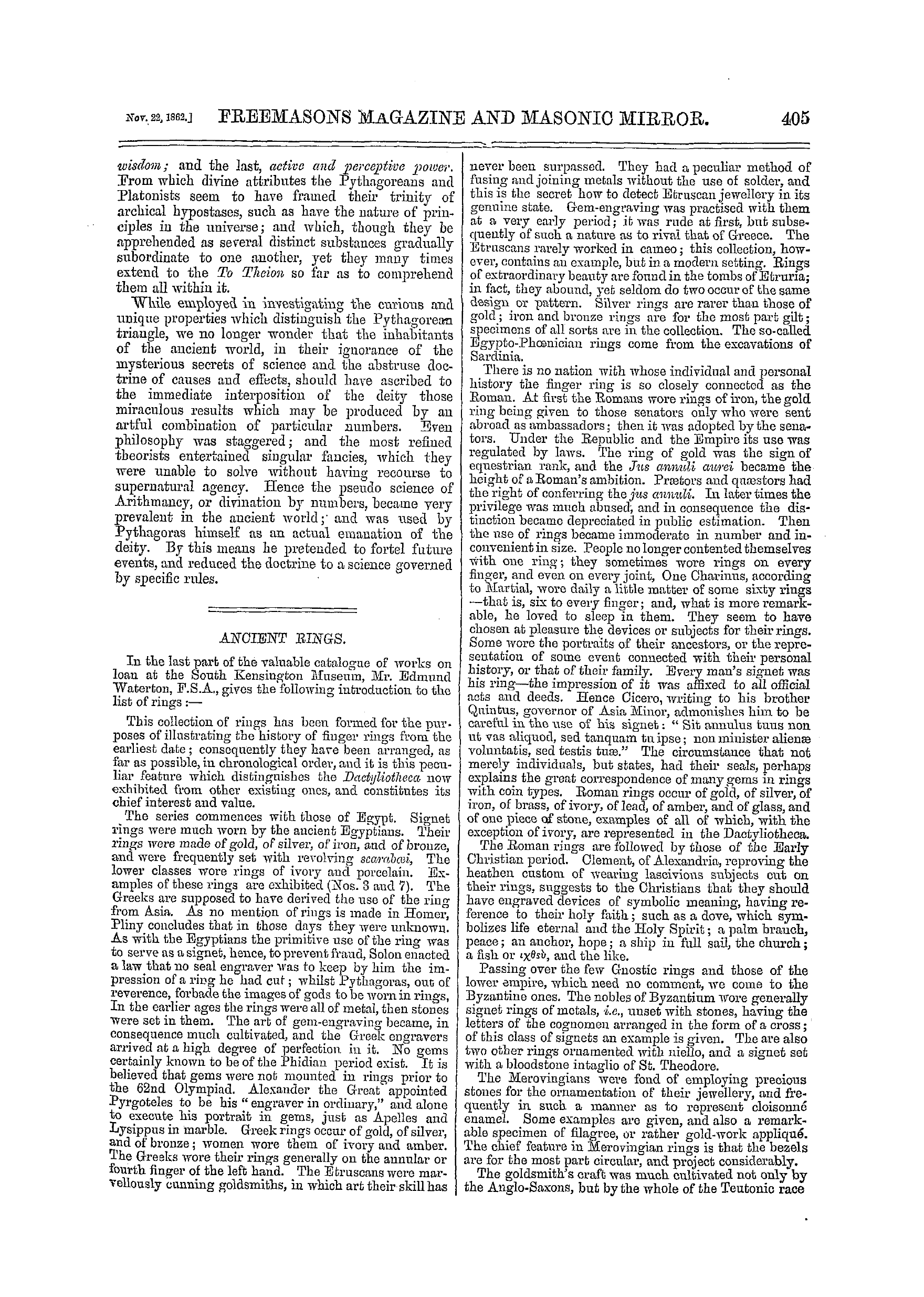 The Freemasons' Monthly Magazine: 1862-11-22 - The Pythagorean Triangle.*