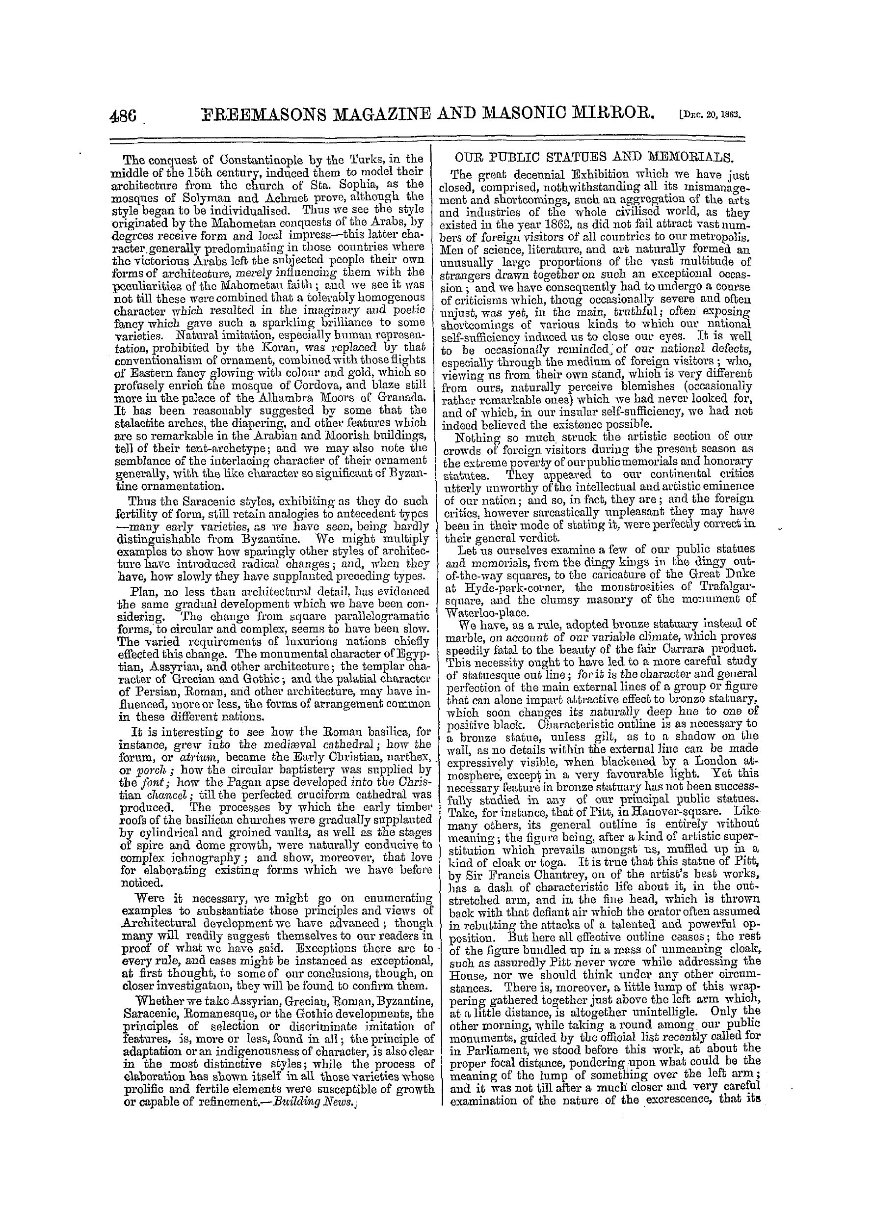 The Freemasons' Monthly Magazine: 1862-12-20 - Our Public Statues And Memorials.