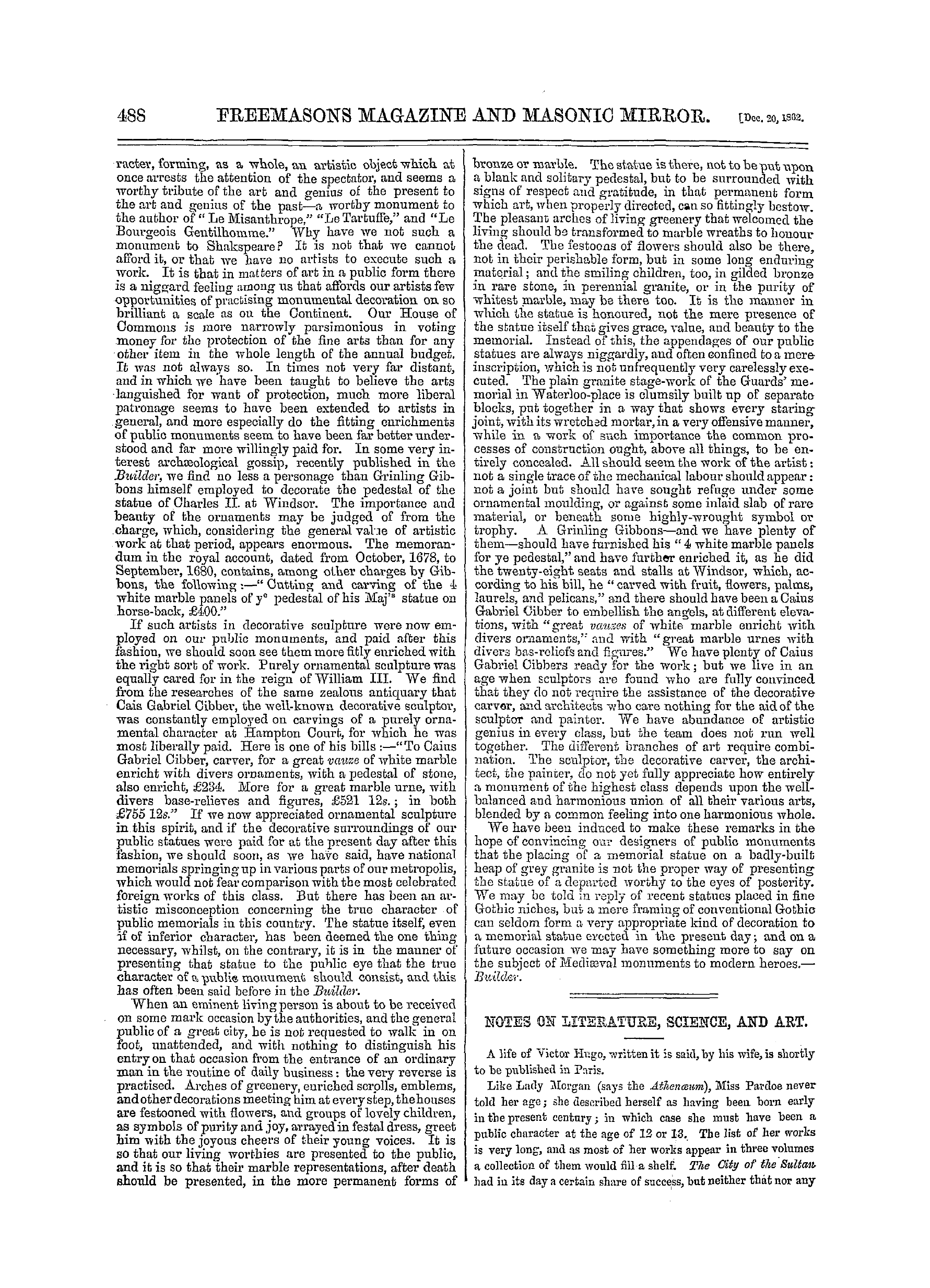 The Freemasons' Monthly Magazine: 1862-12-20 - Our Public Statues And Memorials.