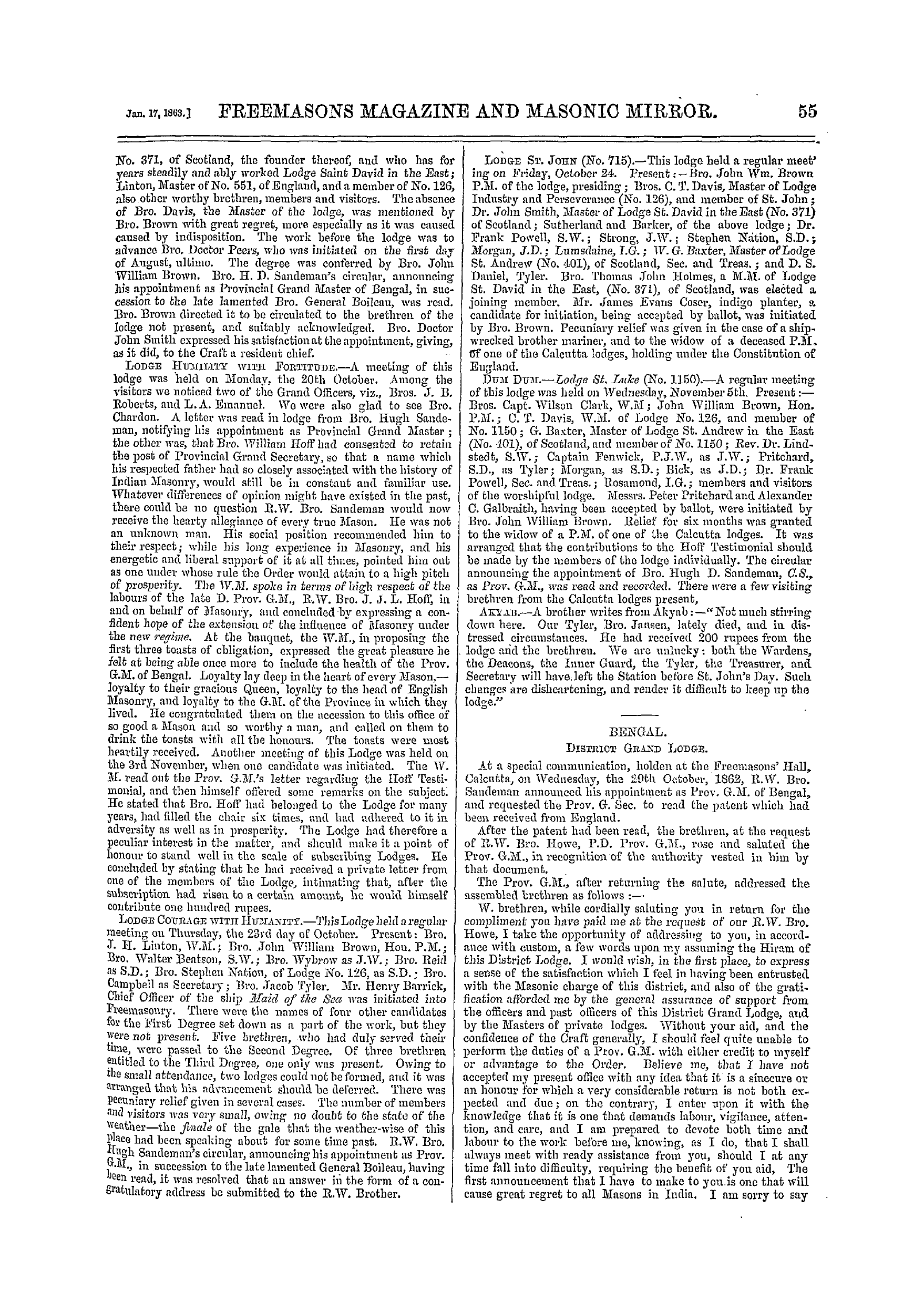 The Freemasons' Monthly Magazine: 1863-01-17 - India.