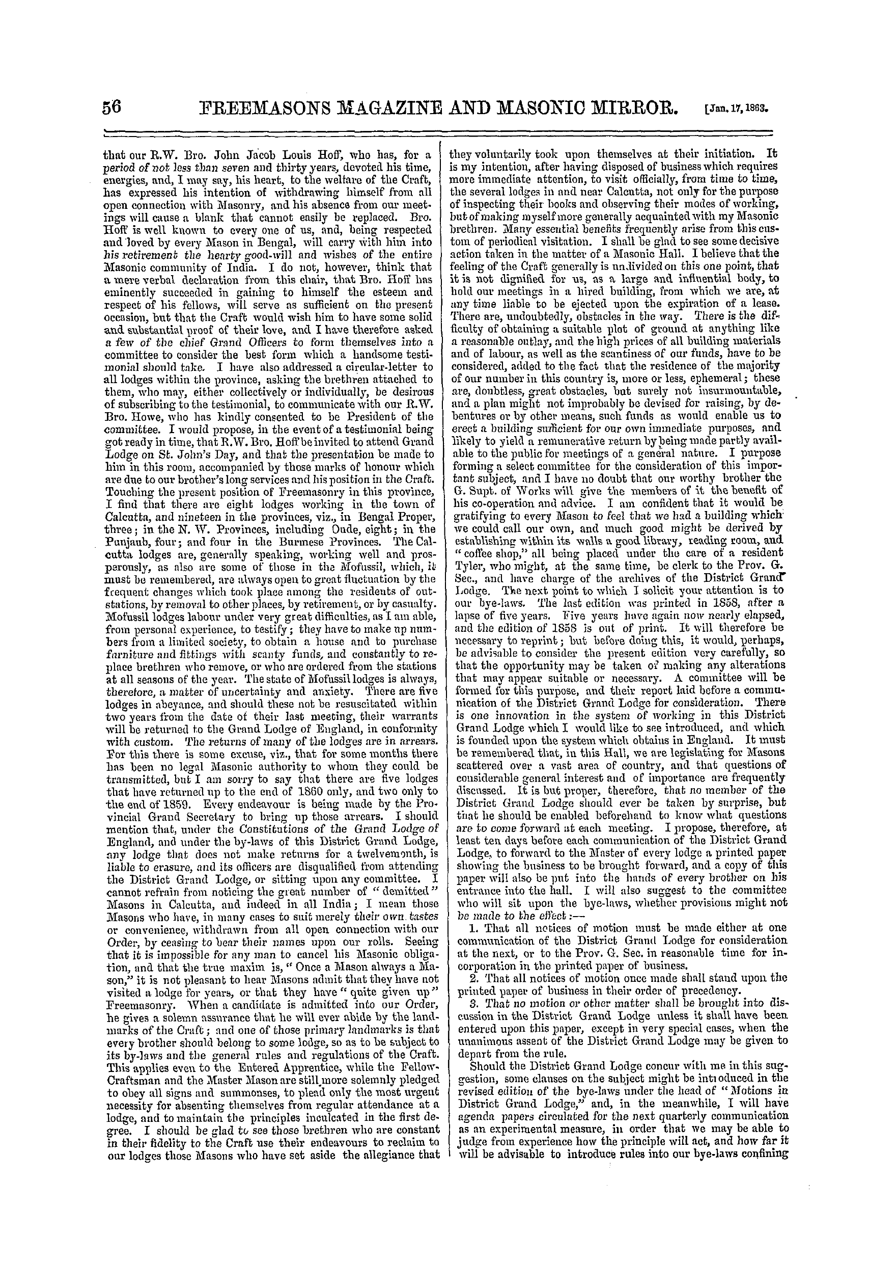 The Freemasons' Monthly Magazine: 1863-01-17 - India.