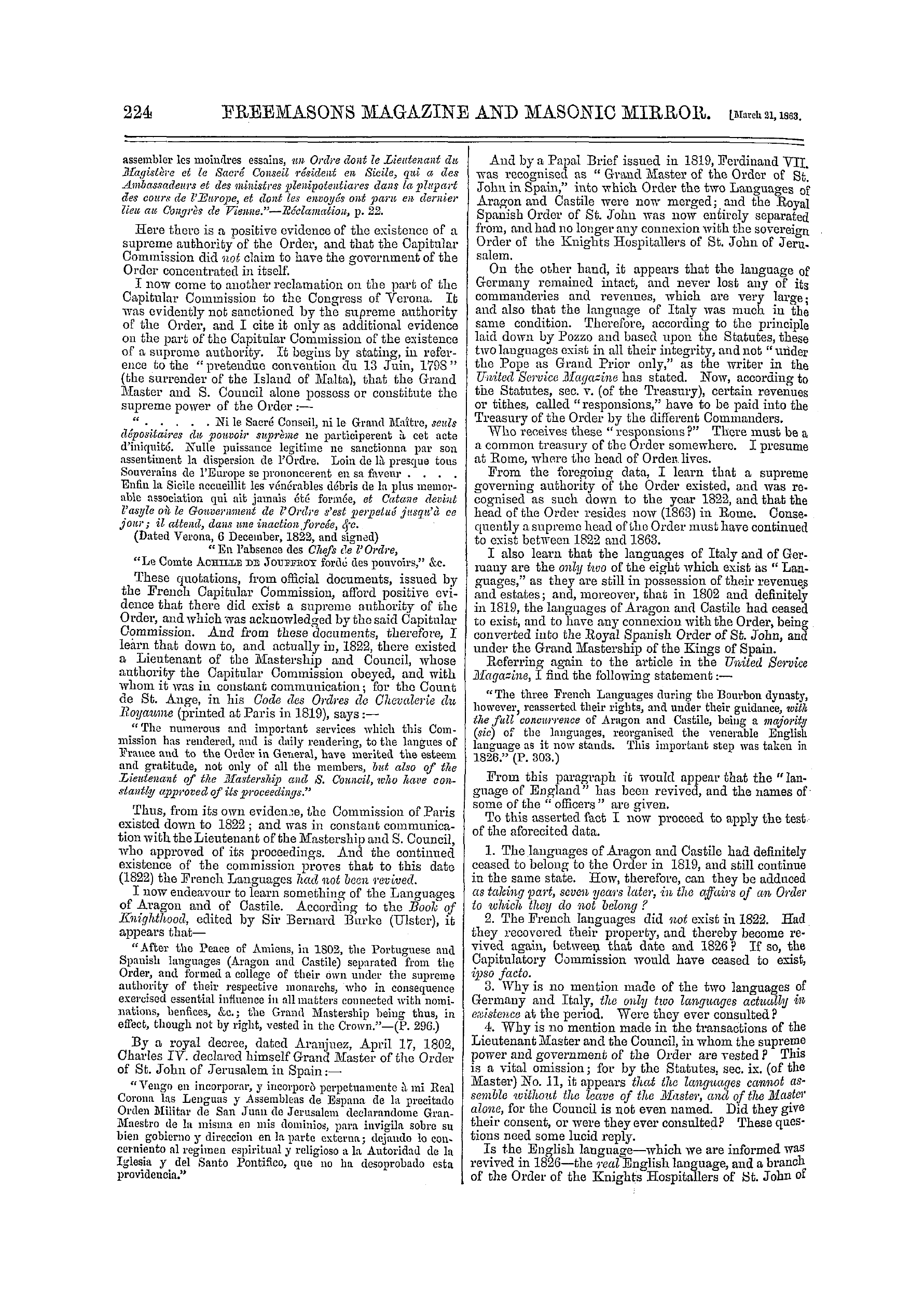 The Freemasons' Monthly Magazine: 1863-03-21 - Masonic Notes And Queries.