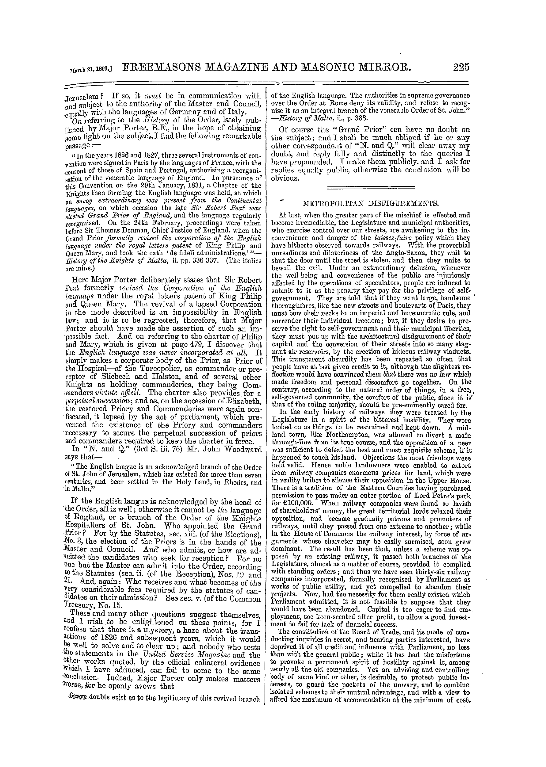 The Freemasons' Monthly Magazine: 1863-03-21 - Masonic Notes And Queries.