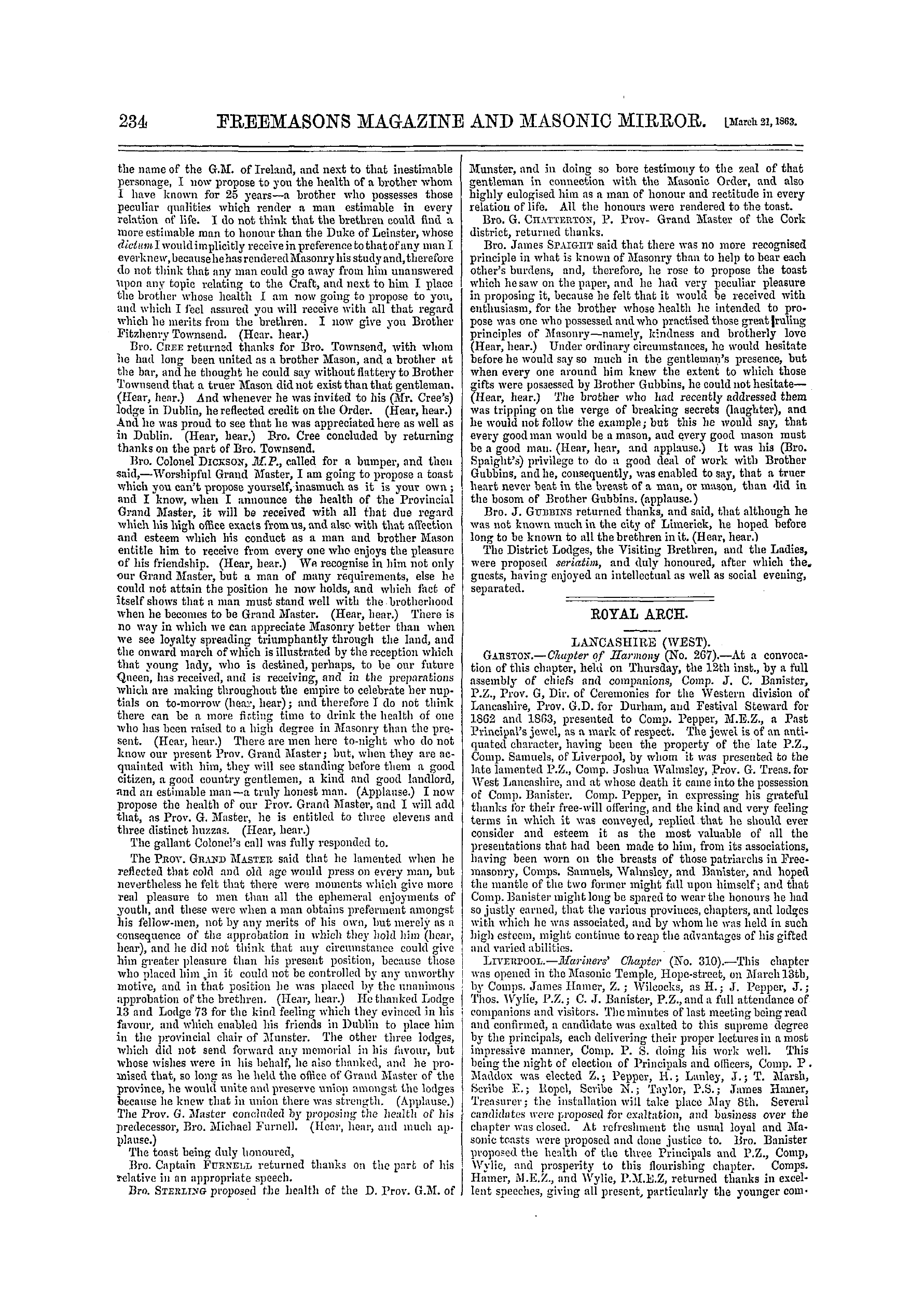 The Freemasons' Monthly Magazine: 1863-03-21 - Ireland.