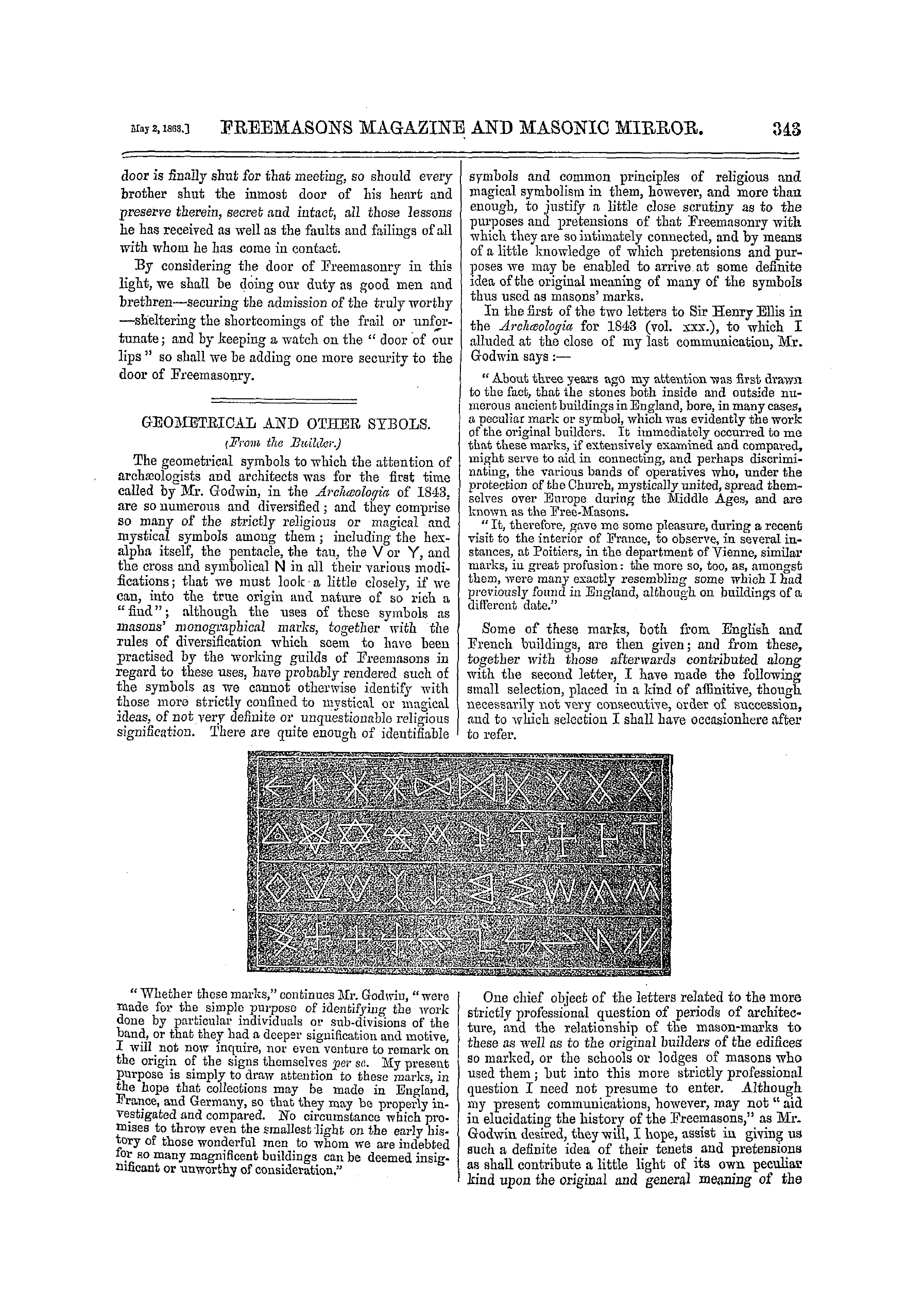 The Freemasons' Monthly Magazine: 1863-05-02 - The Door Of Freemasonry.