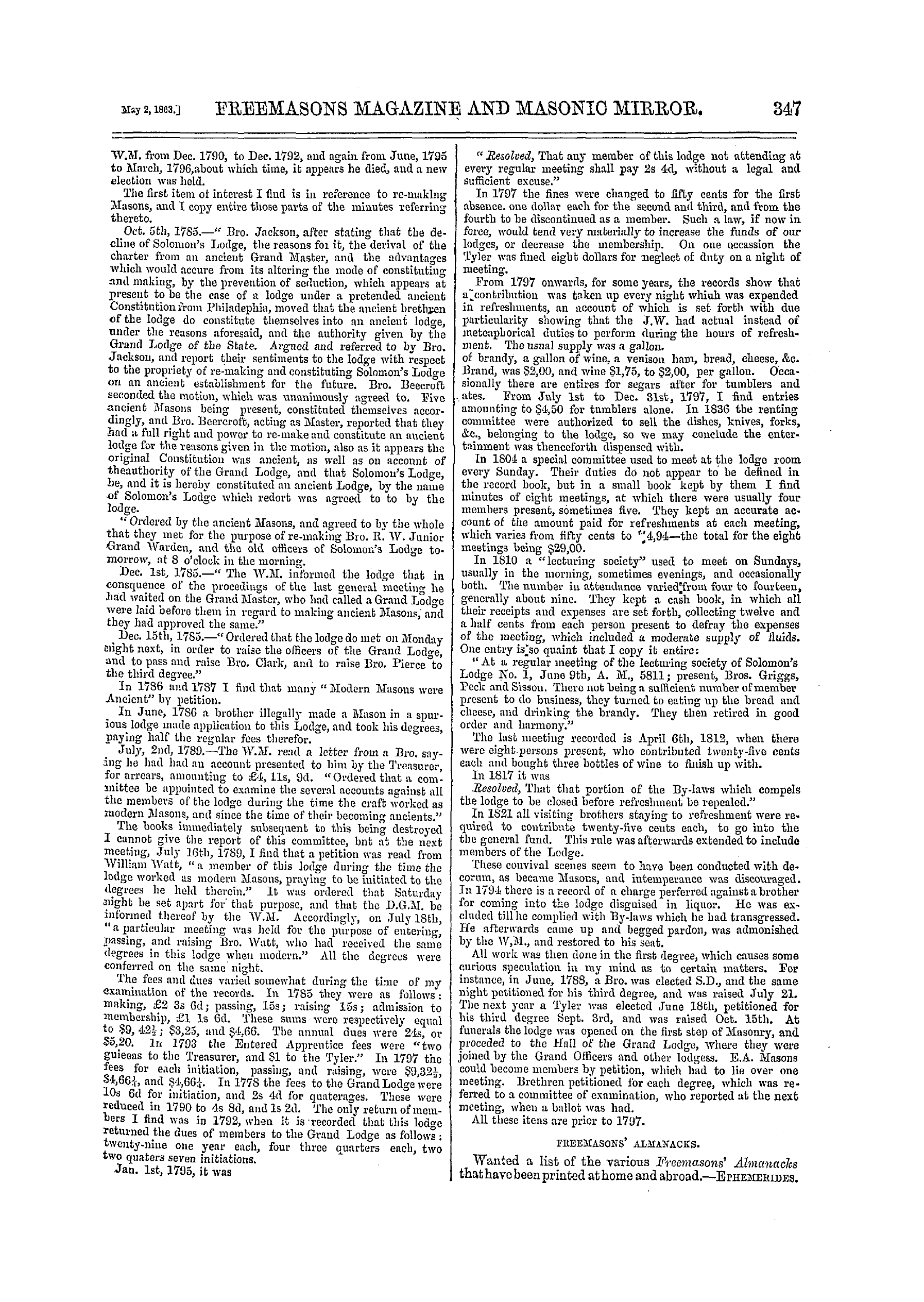 The Freemasons' Monthly Magazine: 1863-05-02 - Masonic Notes And Queries.