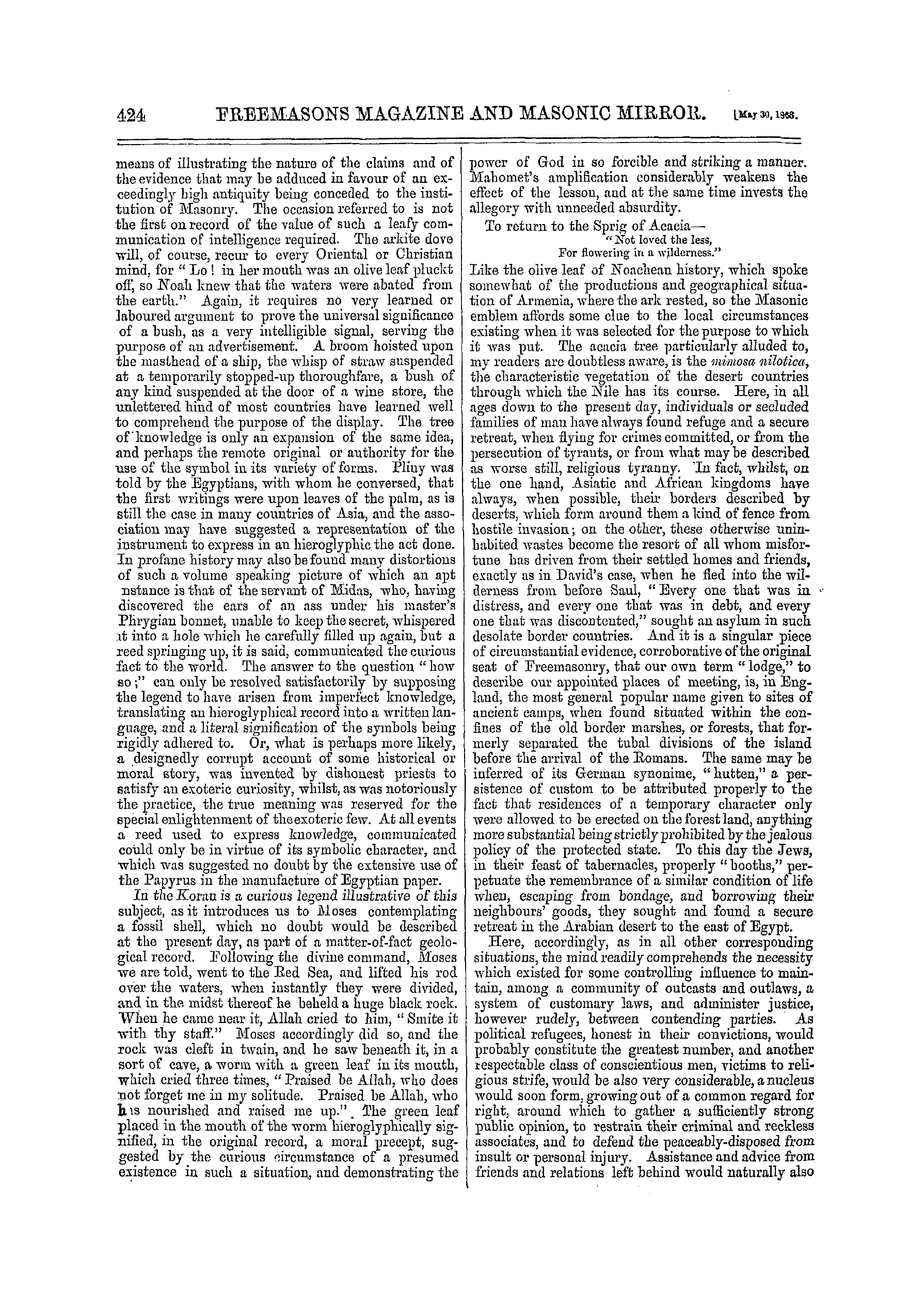 The Freemasons' Monthly Magazine: 1863-05-30 - The Sprig Of Acacia.