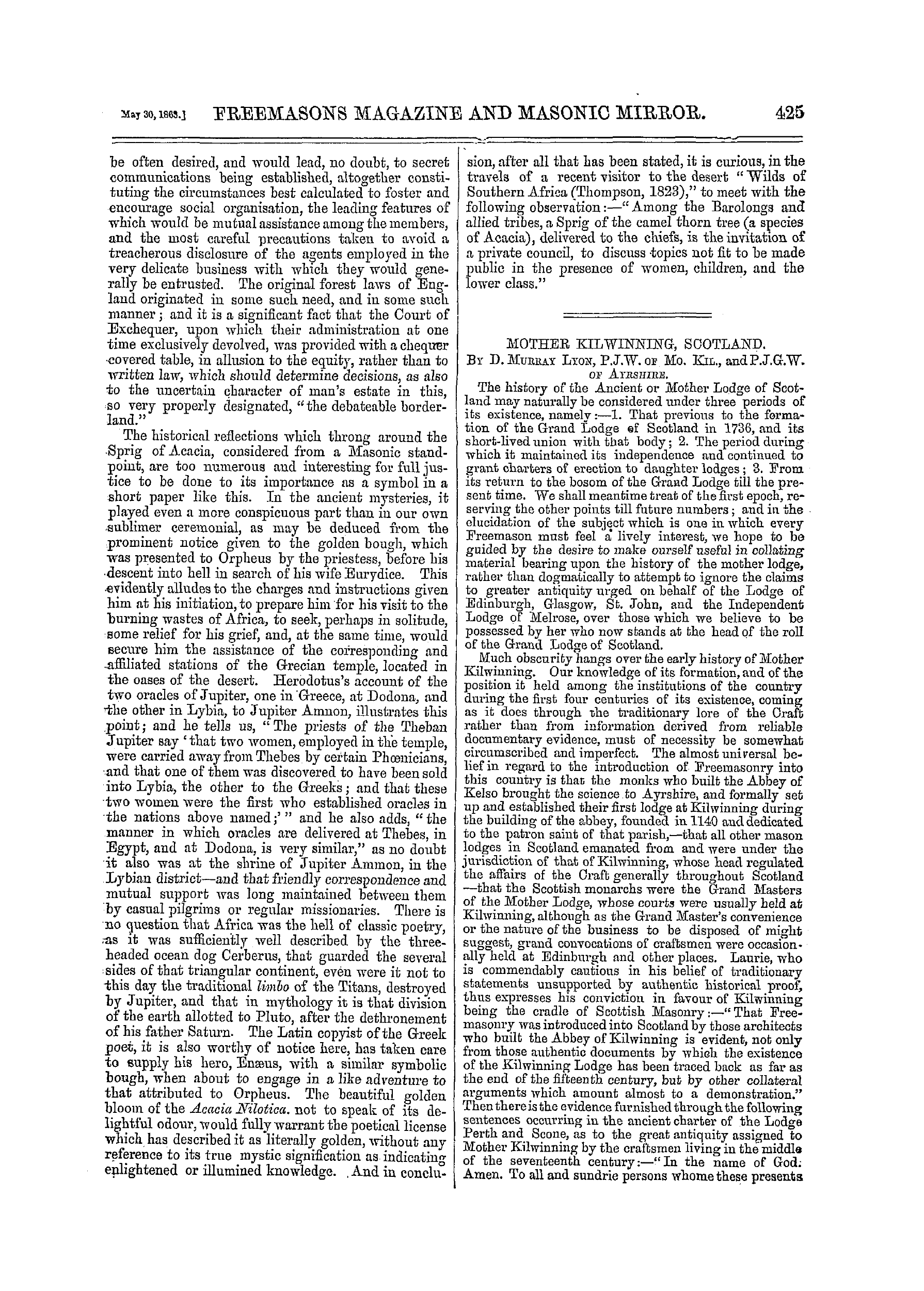 The Freemasons' Monthly Magazine: 1863-05-30 - The Sprig Of Acacia.