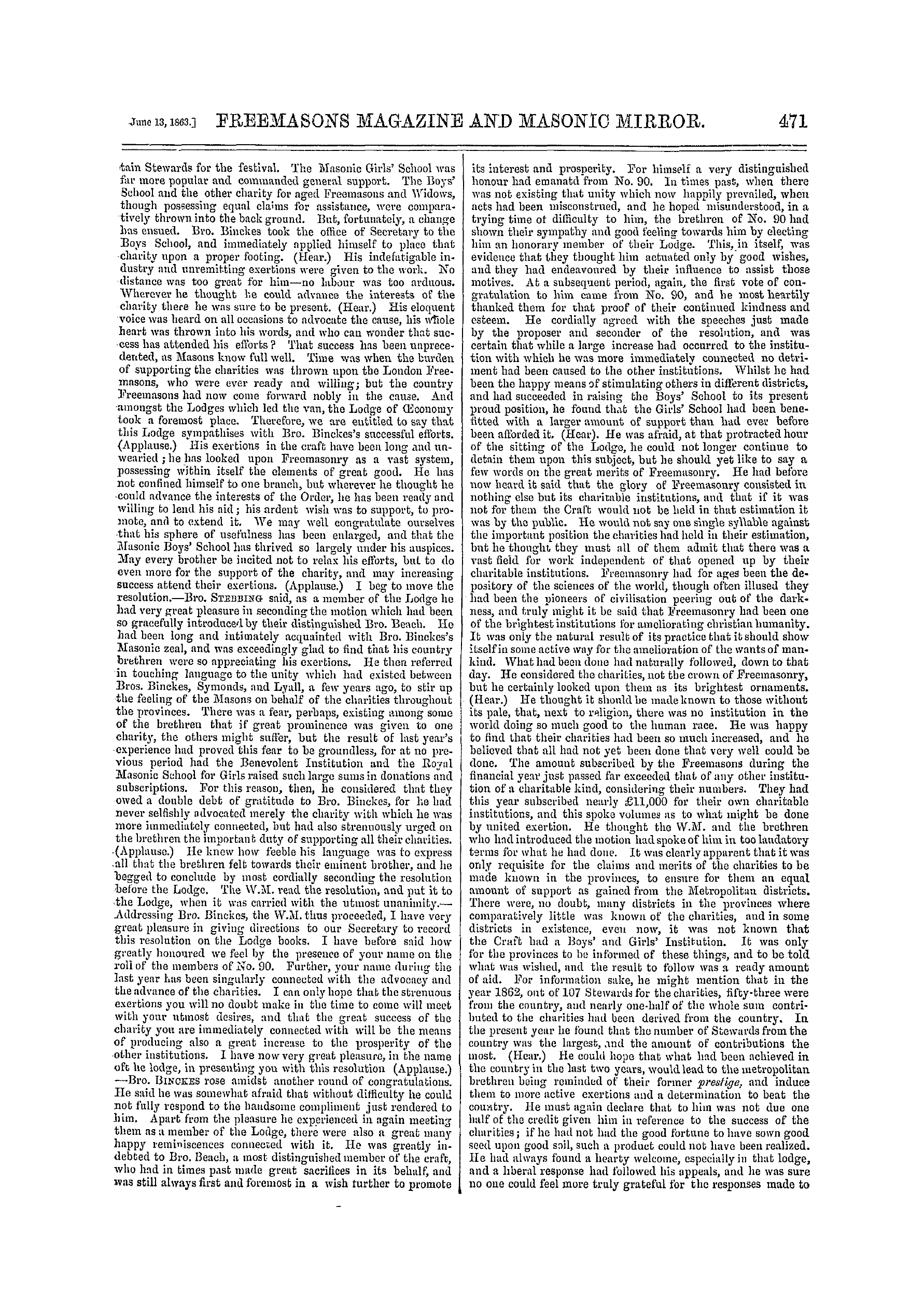 The Freemasons' Monthly Magazine: 1863-06-13 - Provincial,