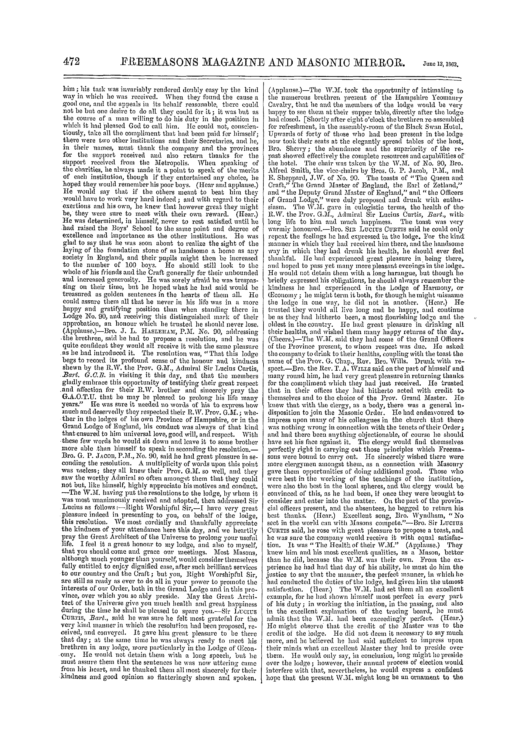 The Freemasons' Monthly Magazine: 1863-06-13 - Provincial,