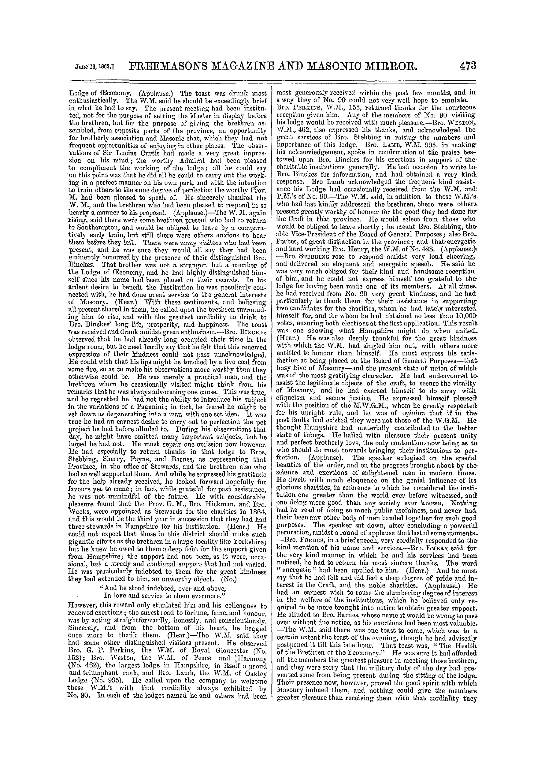 The Freemasons' Monthly Magazine: 1863-06-13 - Provincial,