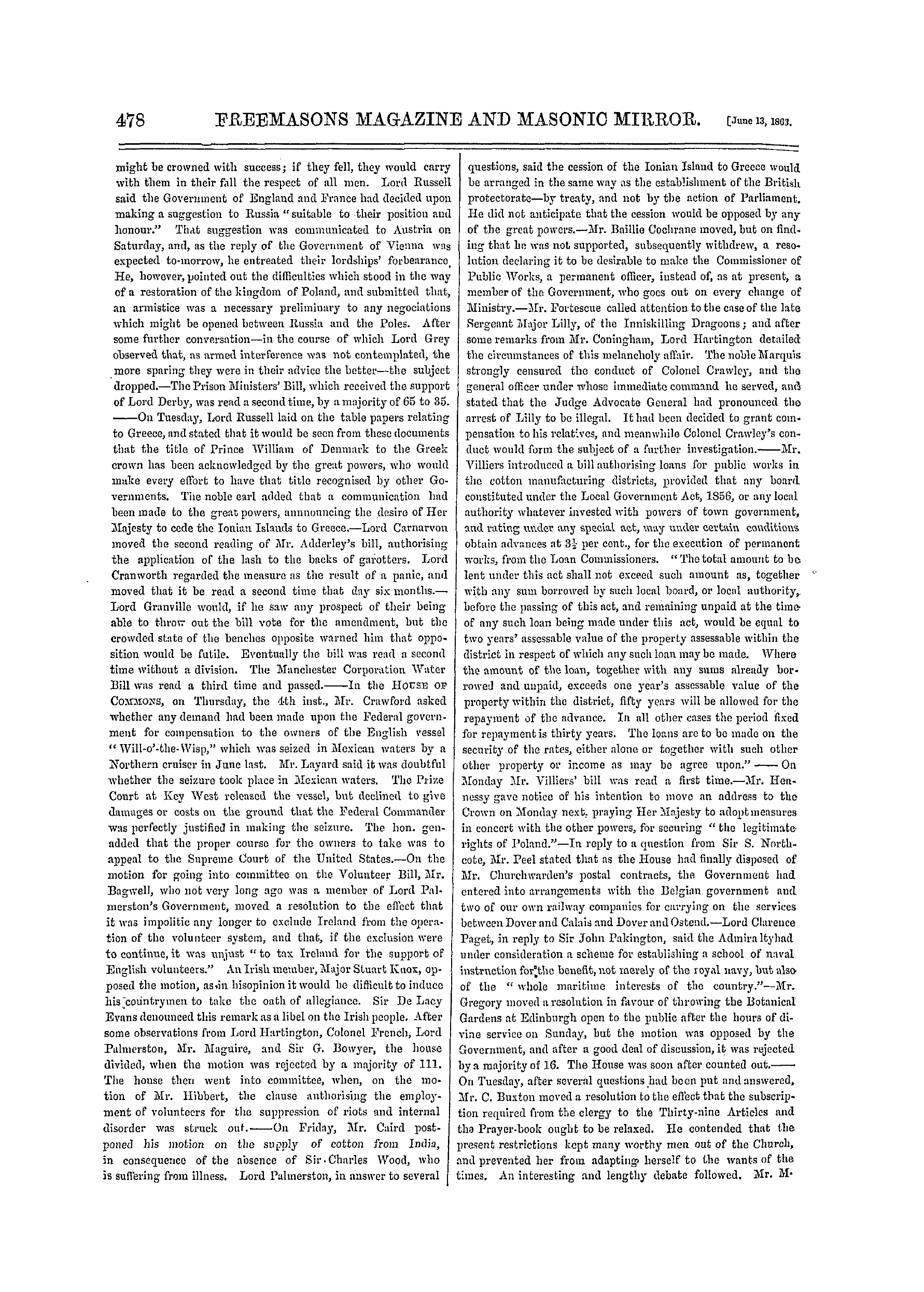 The Freemasons' Monthly Magazine: 1863-06-13 - The Week.