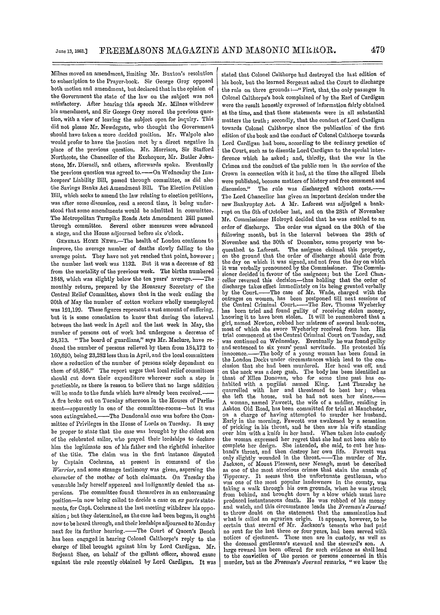 The Freemasons' Monthly Magazine: 1863-06-13 - The Week.