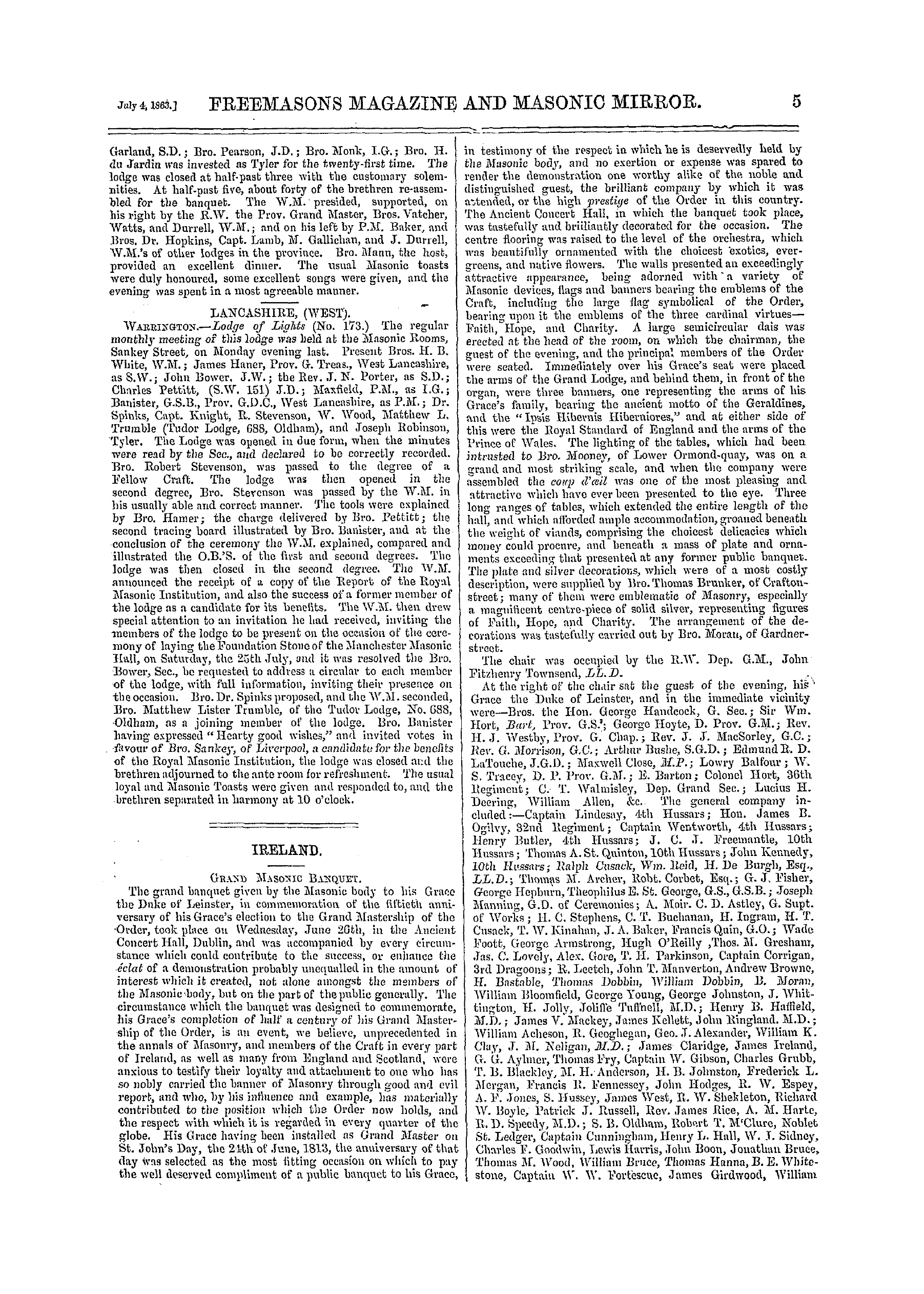 The Freemasons' Monthly Magazine: 1863-07-04 - Ireland.