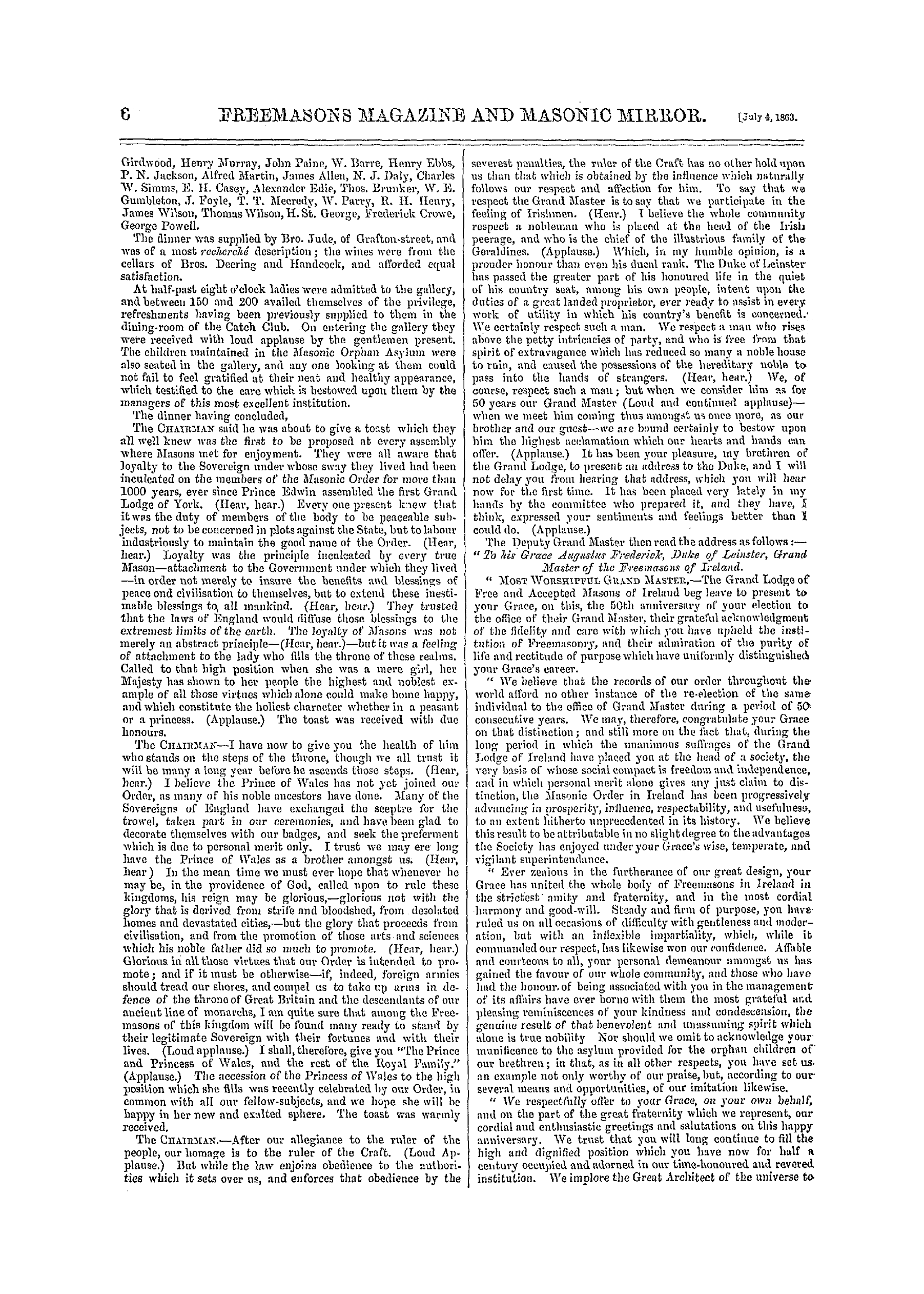 The Freemasons' Monthly Magazine: 1863-07-04 - Ireland.