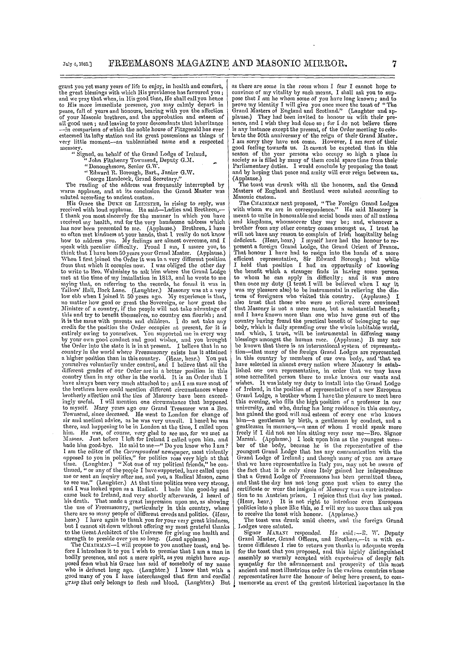 The Freemasons' Monthly Magazine: 1863-07-04 - Ireland.