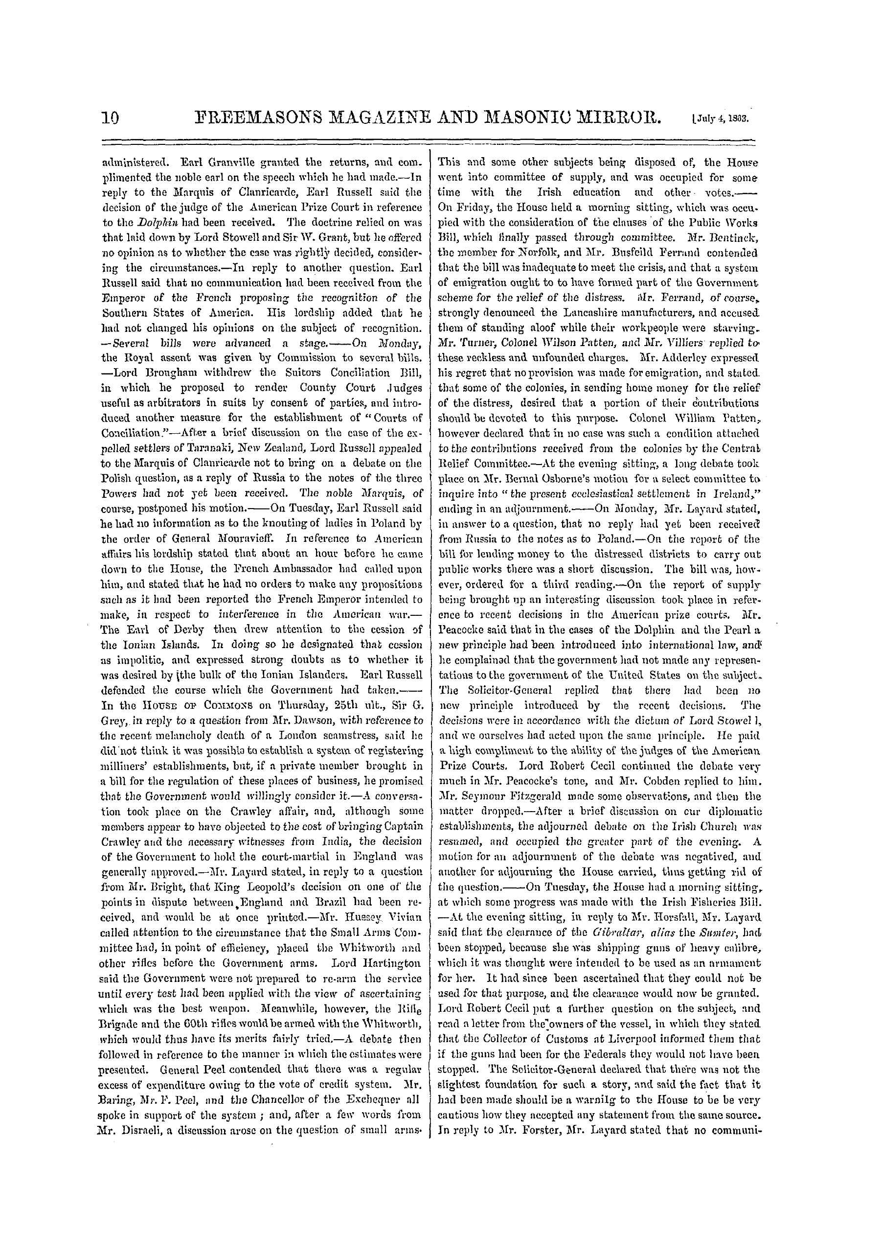 The Freemasons' Monthly Magazine: 1863-07-04 - The Week.