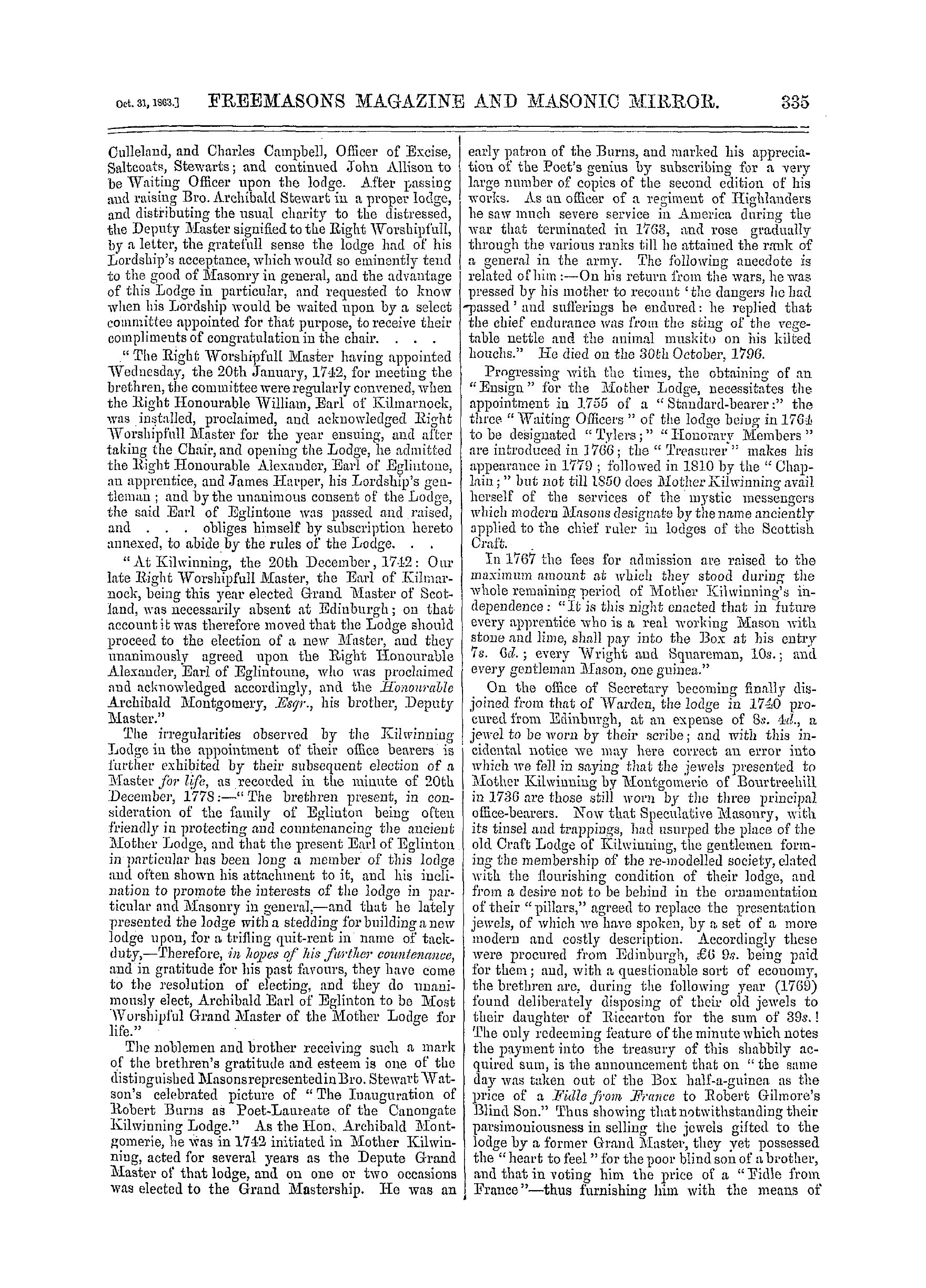 The Freemasons' Monthly Magazine: 1863-10-31 - Mother Kilwinning.