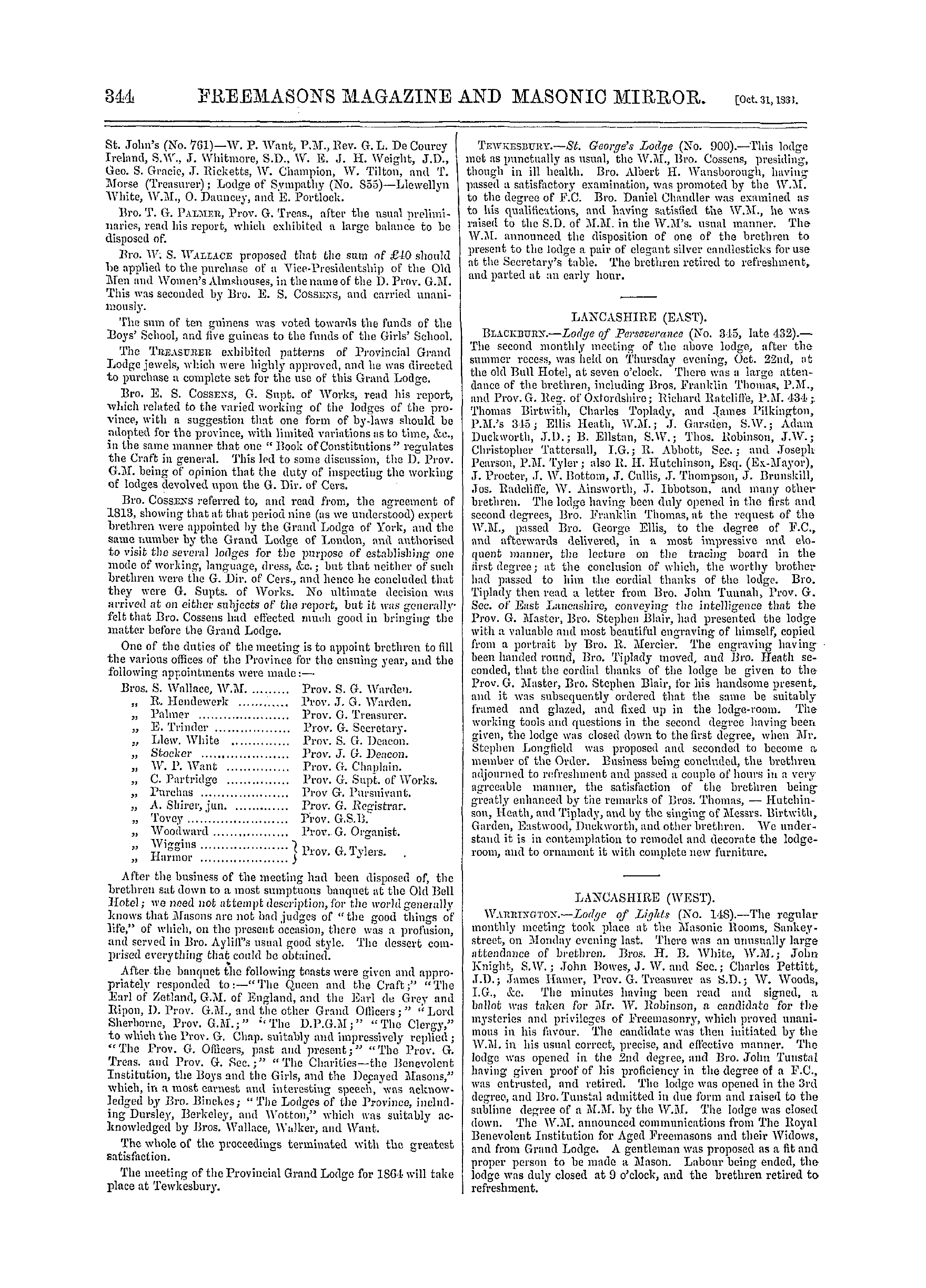 The Freemasons' Monthly Magazine: 1863-10-31 - Provincial.