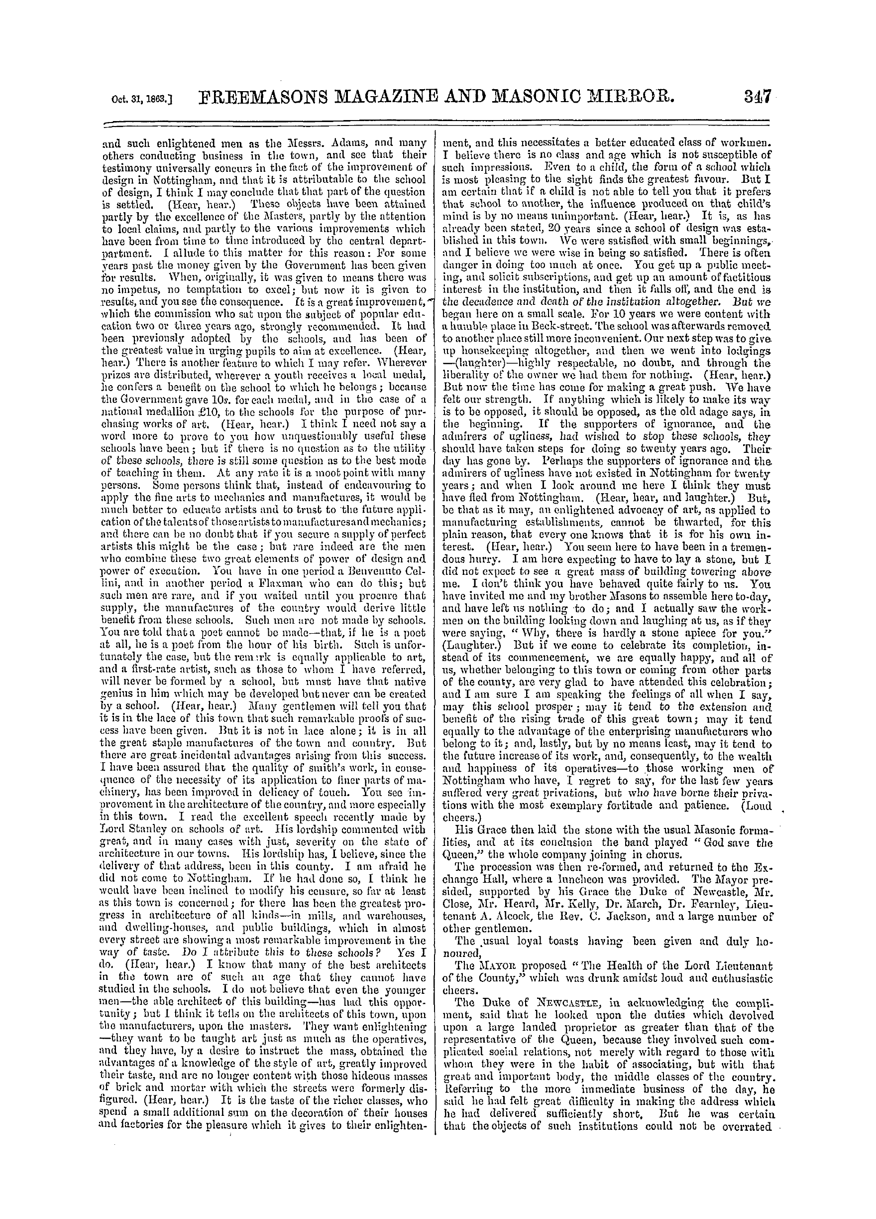 The Freemasons' Monthly Magazine: 1863-10-31 - Provincial.