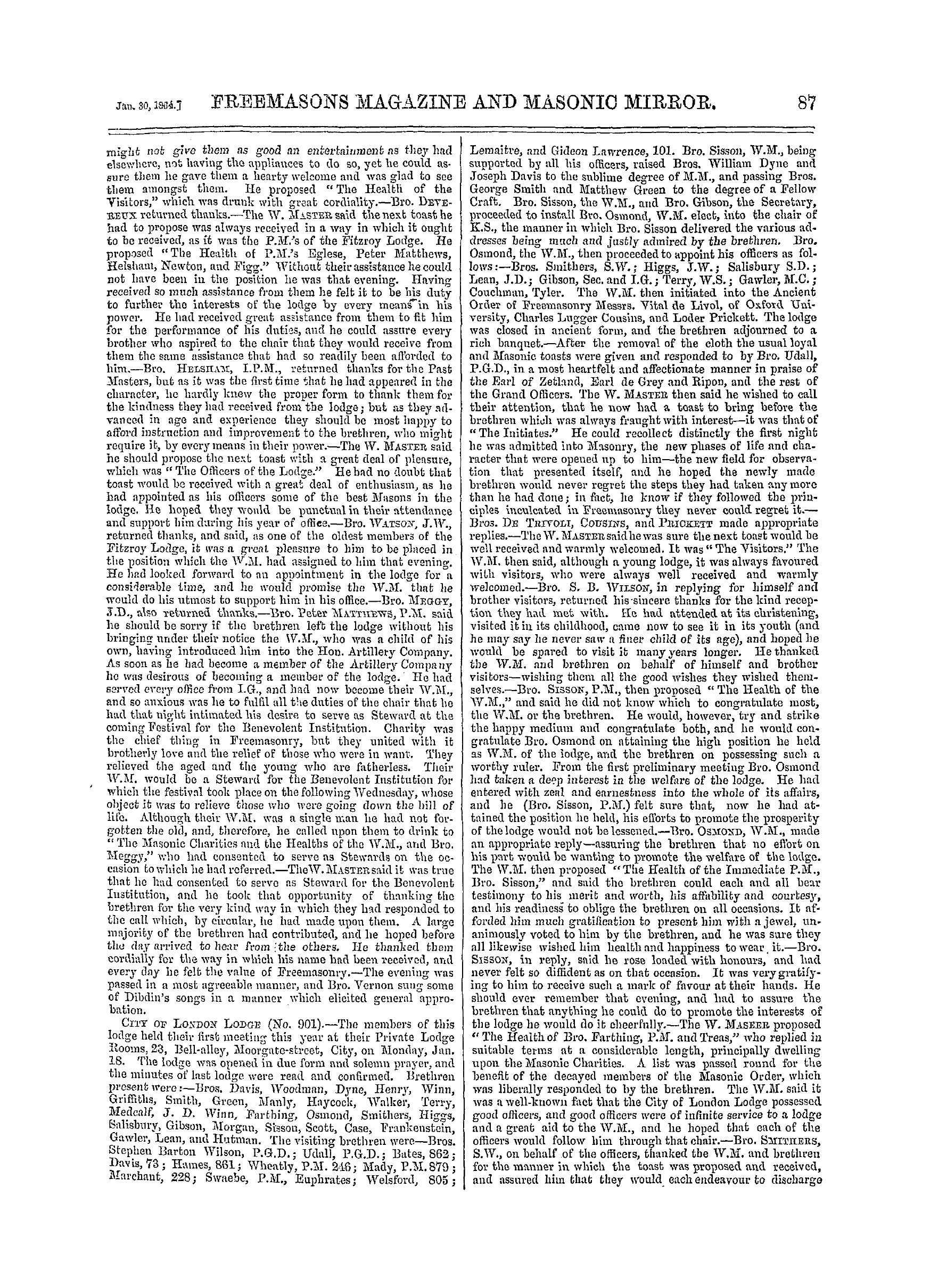 The Freemasons' Monthly Magazine: 1864-01-30 - Metropolitan.