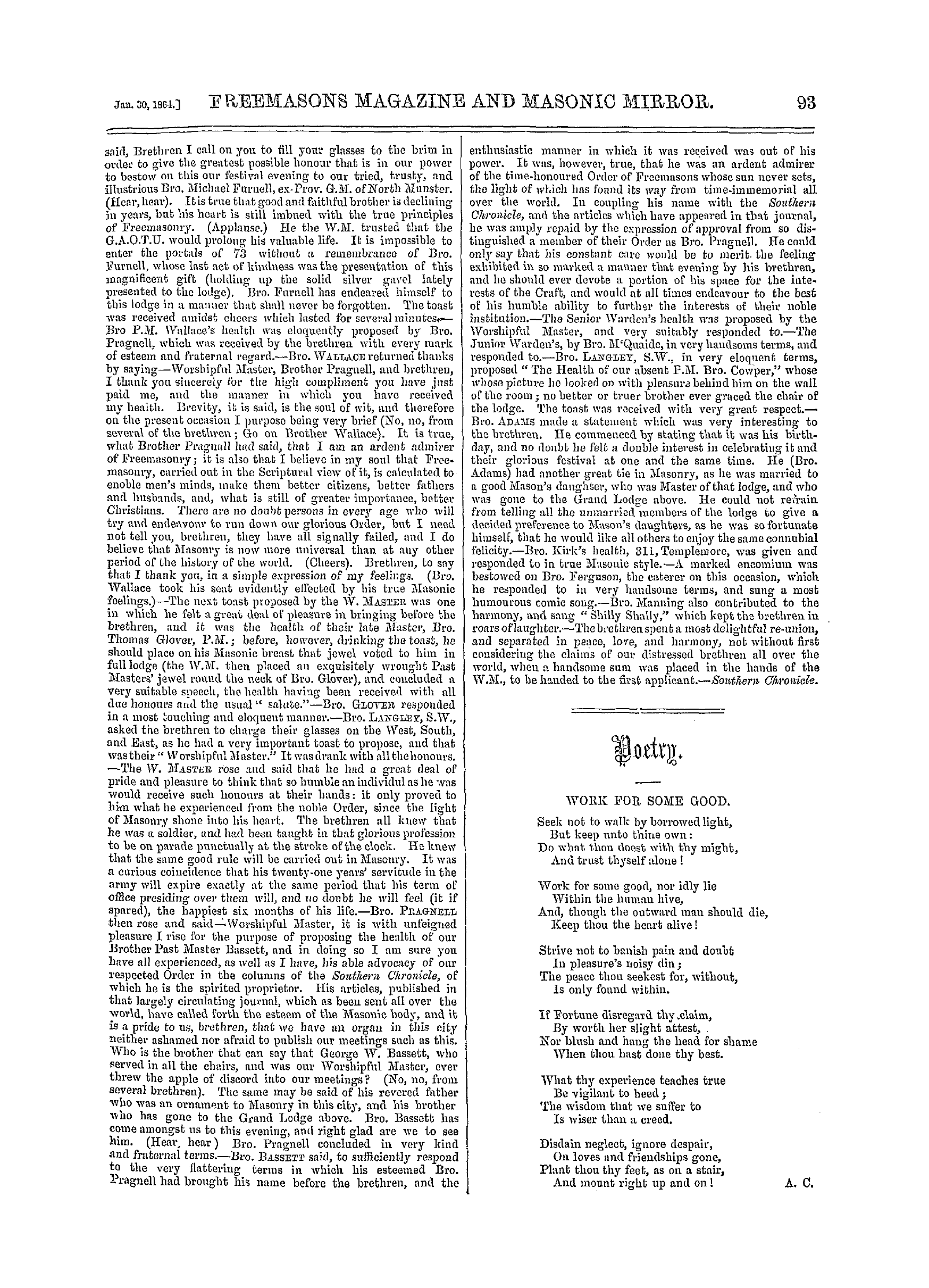 The Freemasons' Monthly Magazine: 1864-01-30 - Ireland.