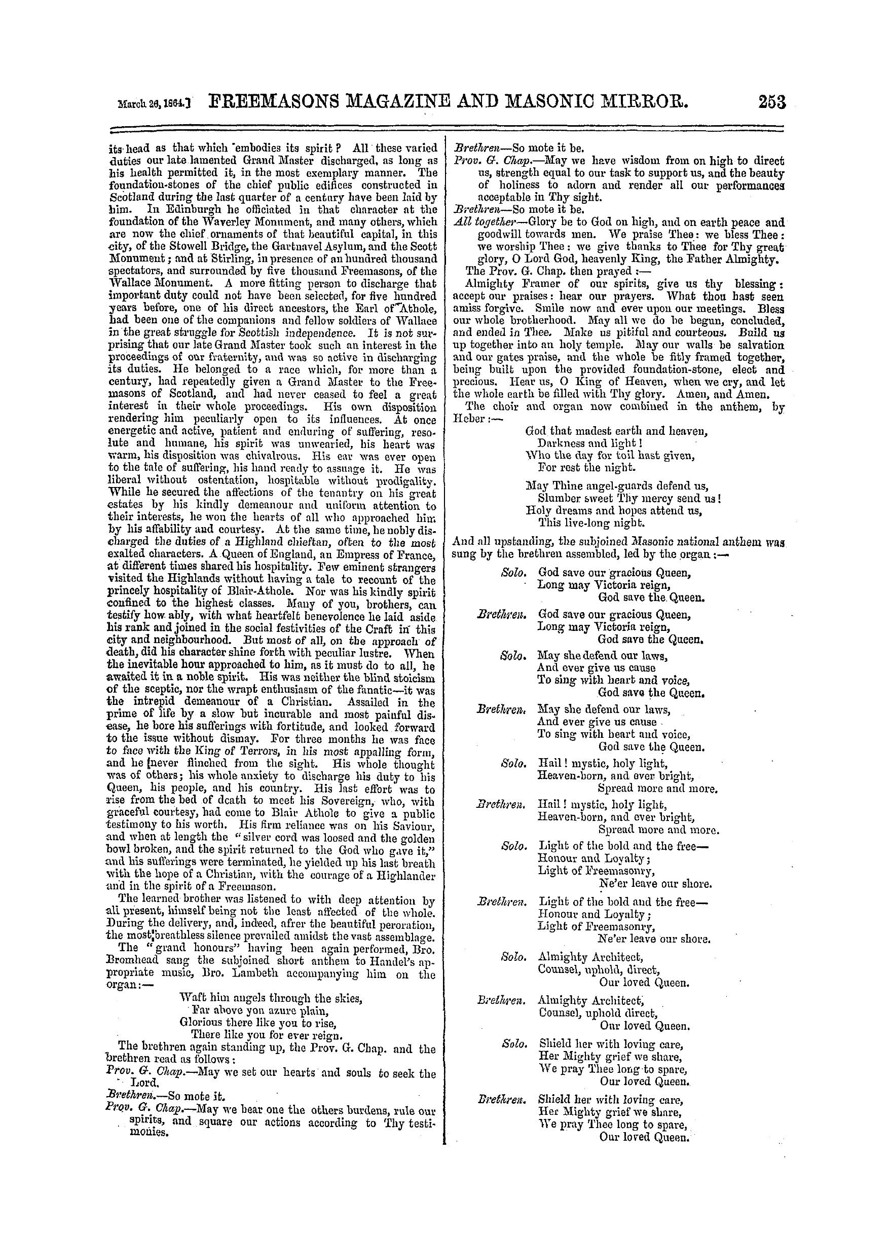 The Freemasons' Monthly Magazine: 1864-03-26 - Scotland.