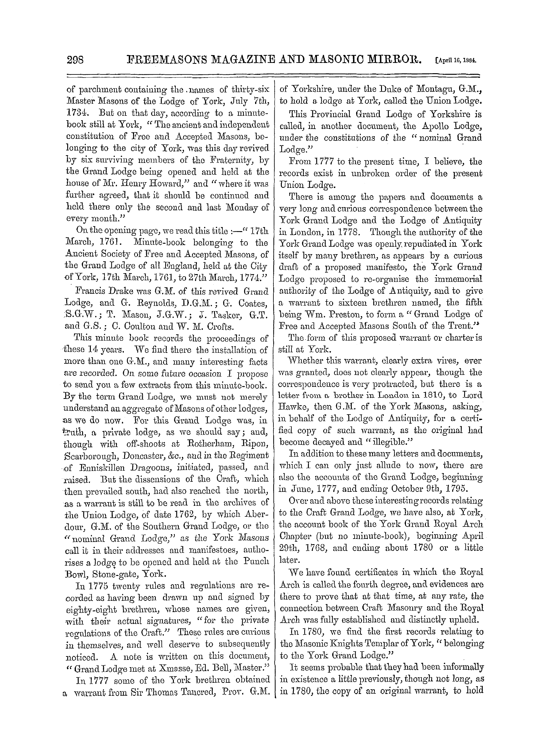 The Freemasons' Monthly Magazine: 1864-04-16 - The Archives Of The York Union Lodge.