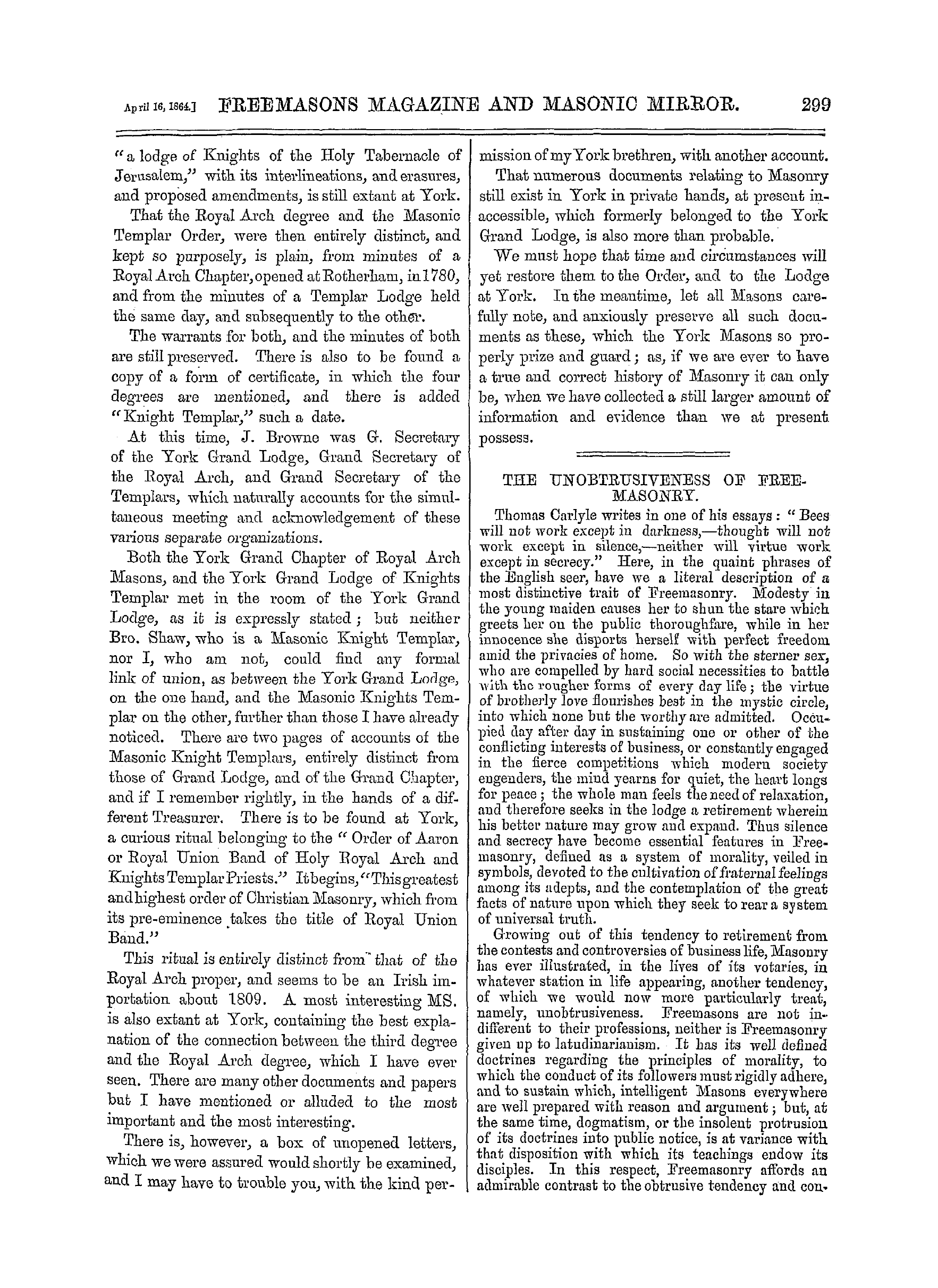 The Freemasons' Monthly Magazine: 1864-04-16 - The Archives Of The York Union Lodge.