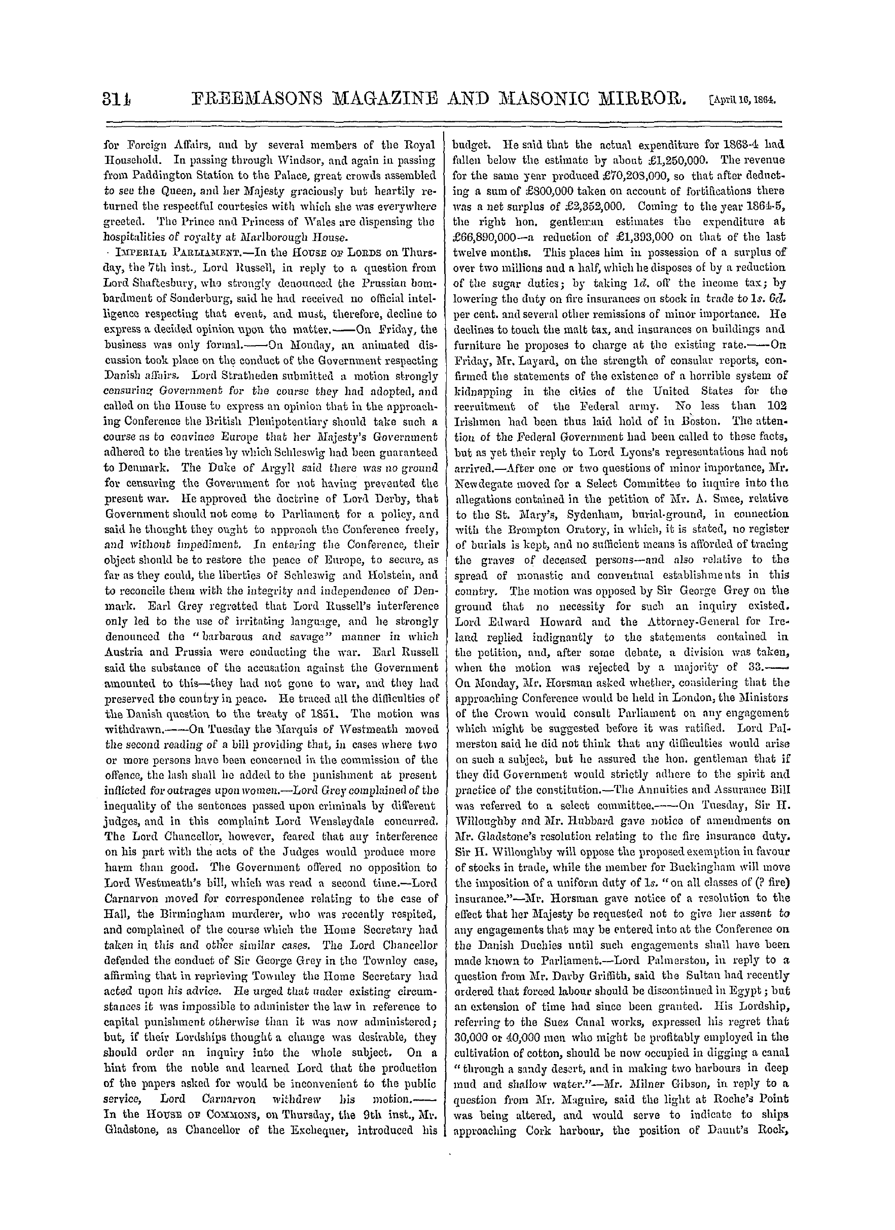 The Freemasons' Monthly Magazine: 1864-04-16 - The Week.