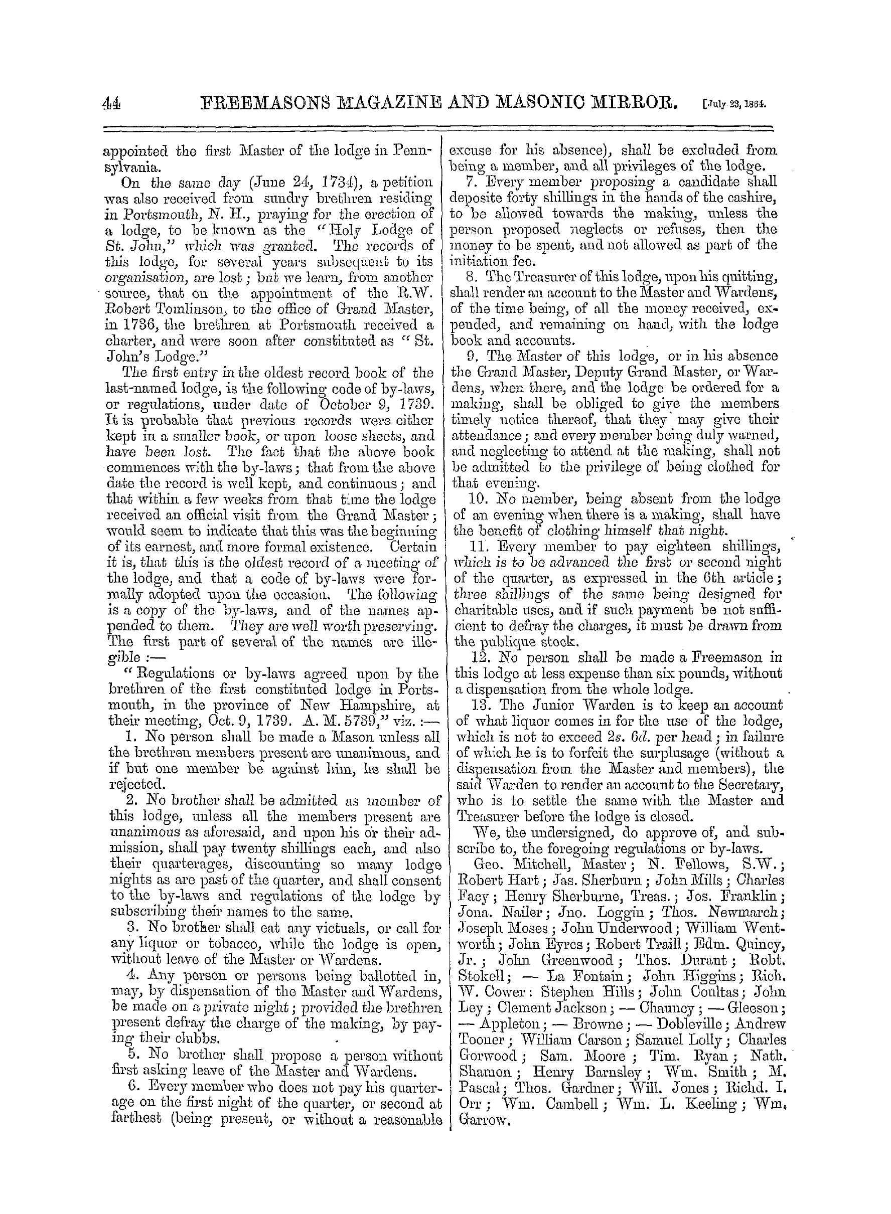 The Freemasons' Monthly Magazine: 1864-07-23 - Early Masonry In New Hampshire, U.S.