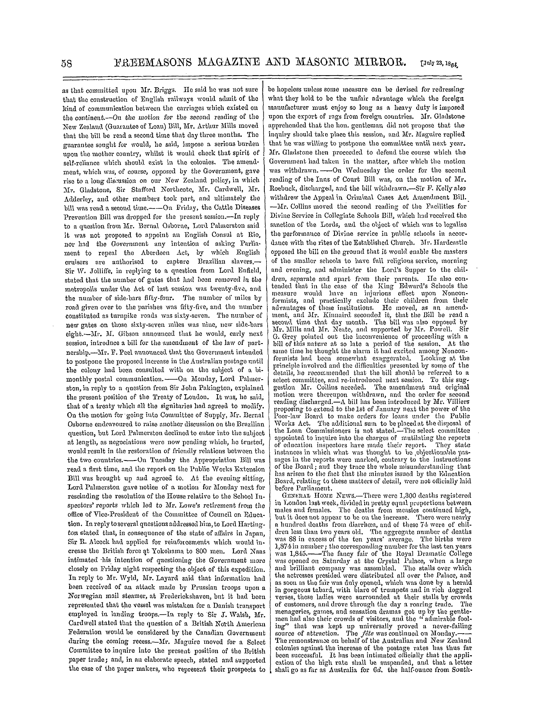 The Freemasons' Monthly Magazine: 1864-07-23 - The Week.