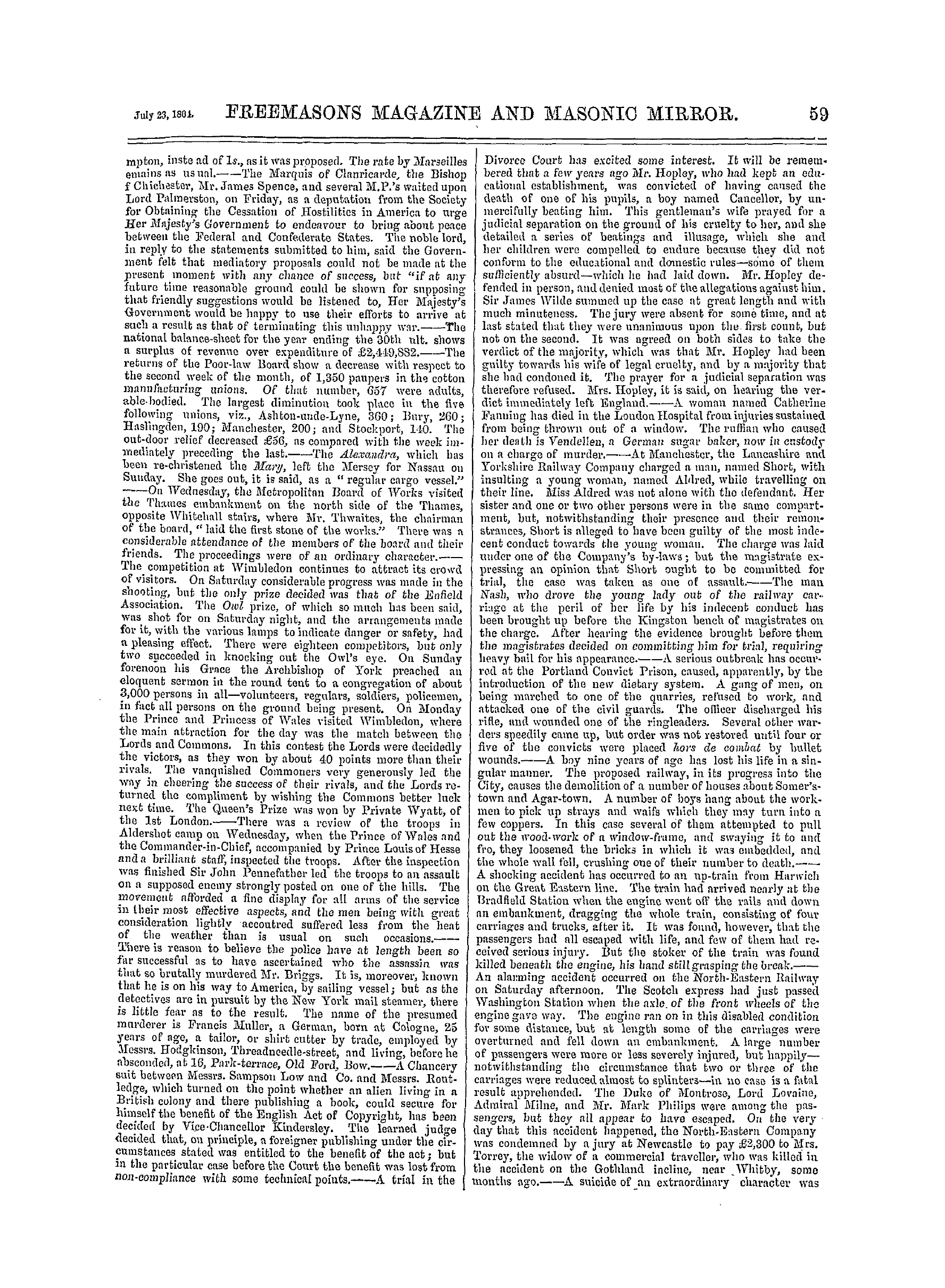 The Freemasons' Monthly Magazine: 1864-07-23 - The Week.