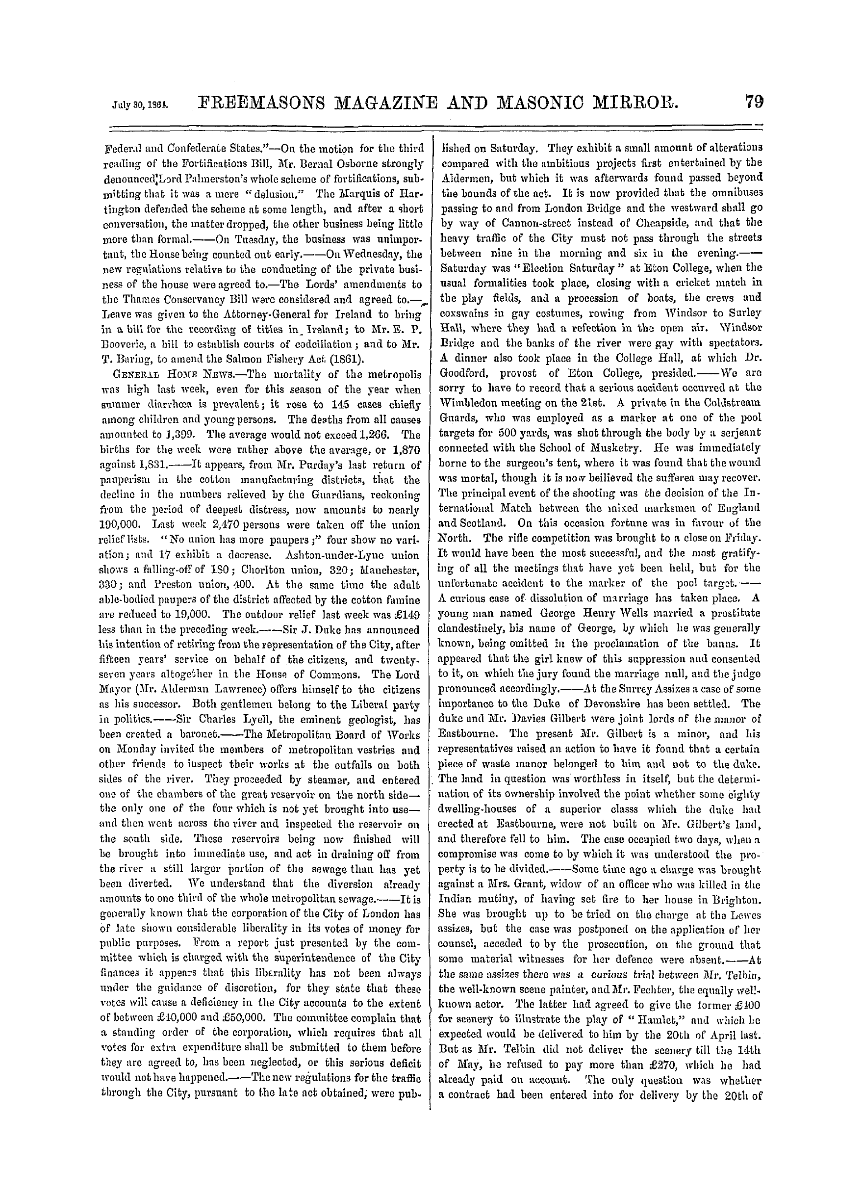 The Freemasons' Monthly Magazine: 1864-07-30 - The Week.