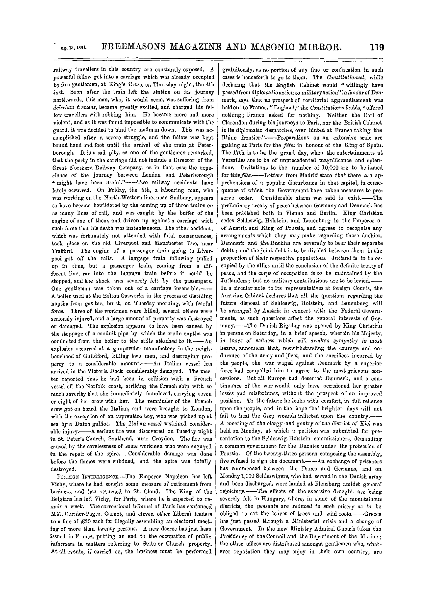 The Freemasons' Monthly Magazine: 1864-08-13: 19