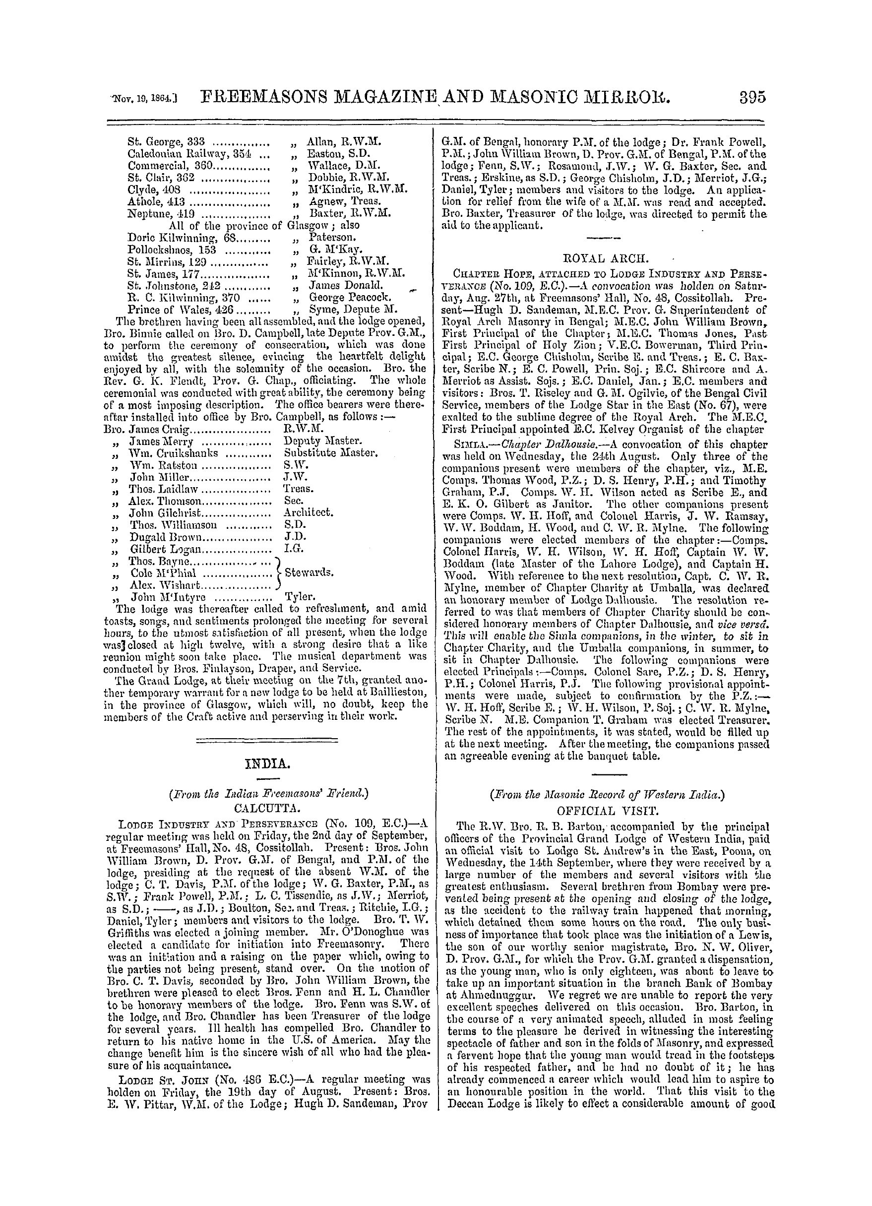 The Freemasons' Monthly Magazine: 1864-11-19 - India.