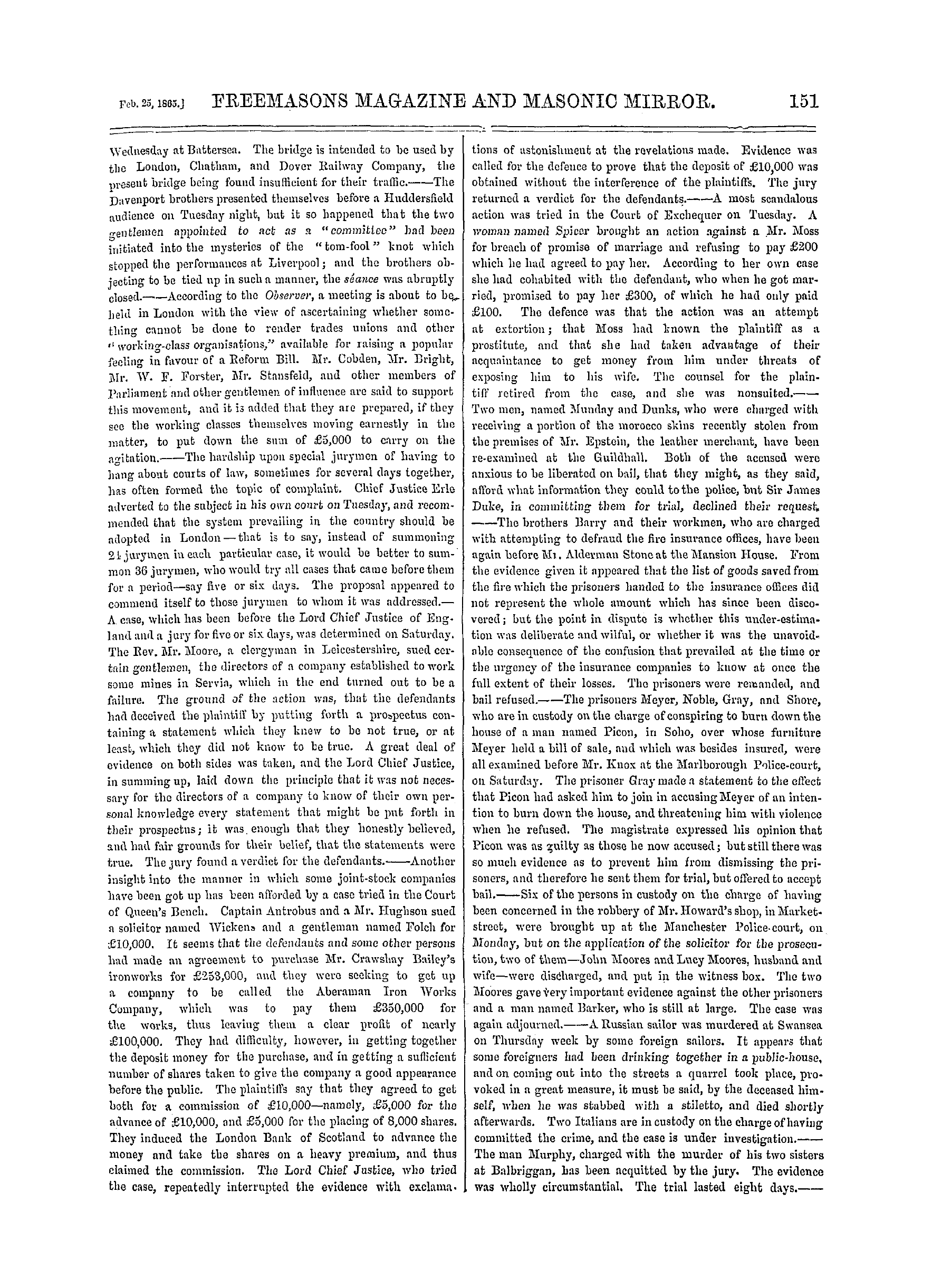 The Freemasons' Monthly Magazine: 1865-02-25 - The Week.