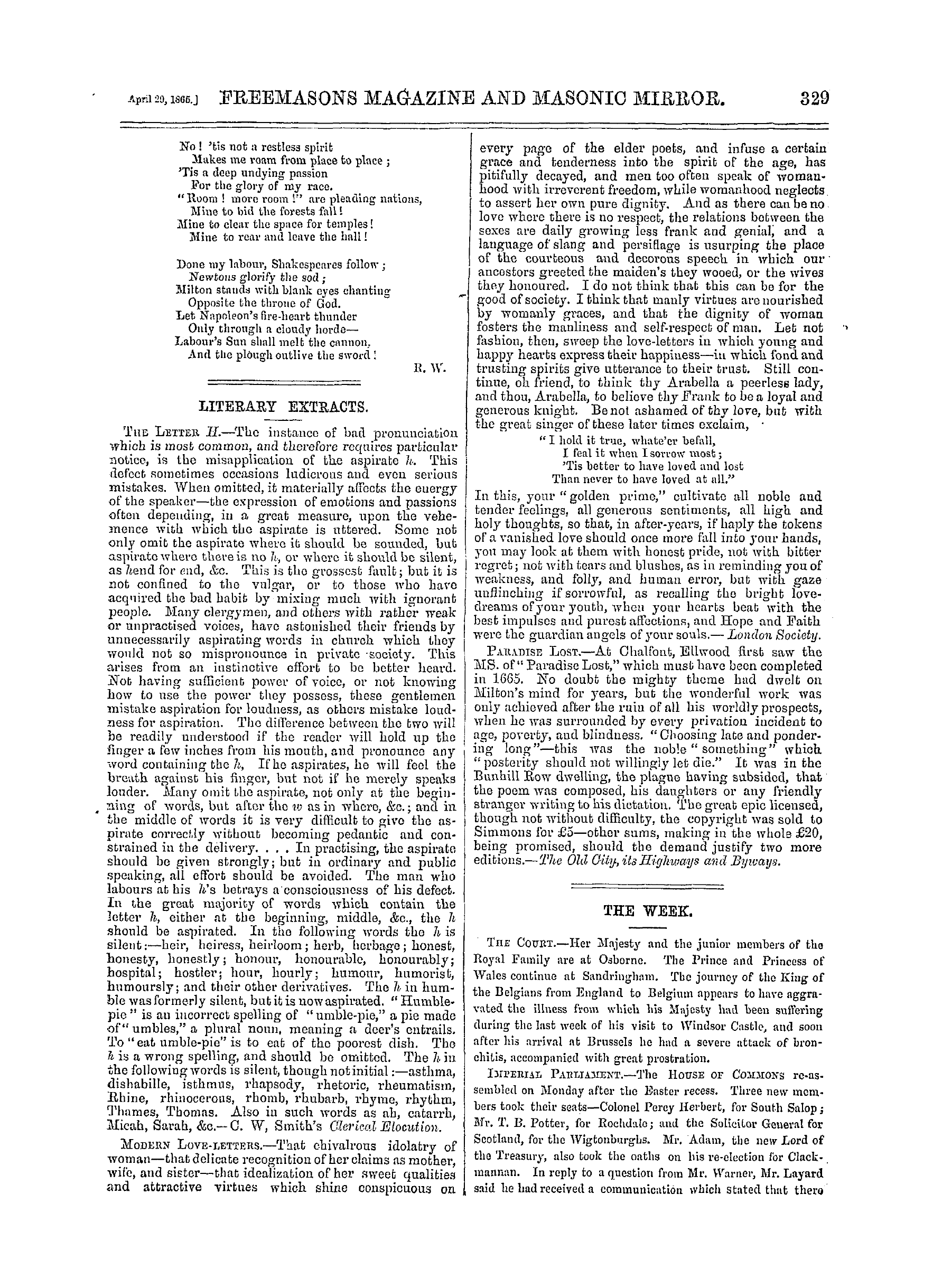 The Freemasons' Monthly Magazine: 1865-04-29: 17