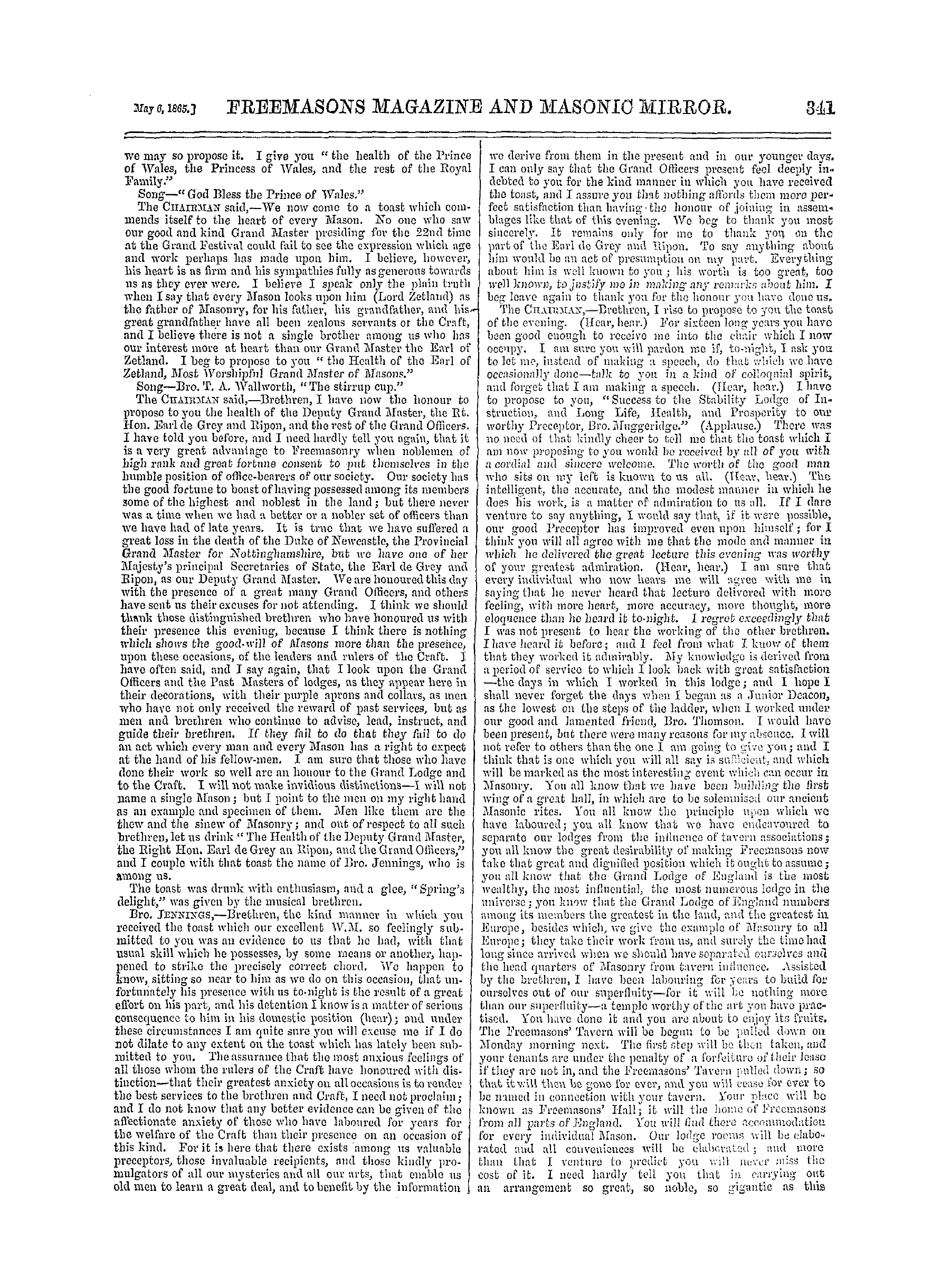 The Freemasons' Monthly Magazine: 1865-05-06 - Metropolitan.