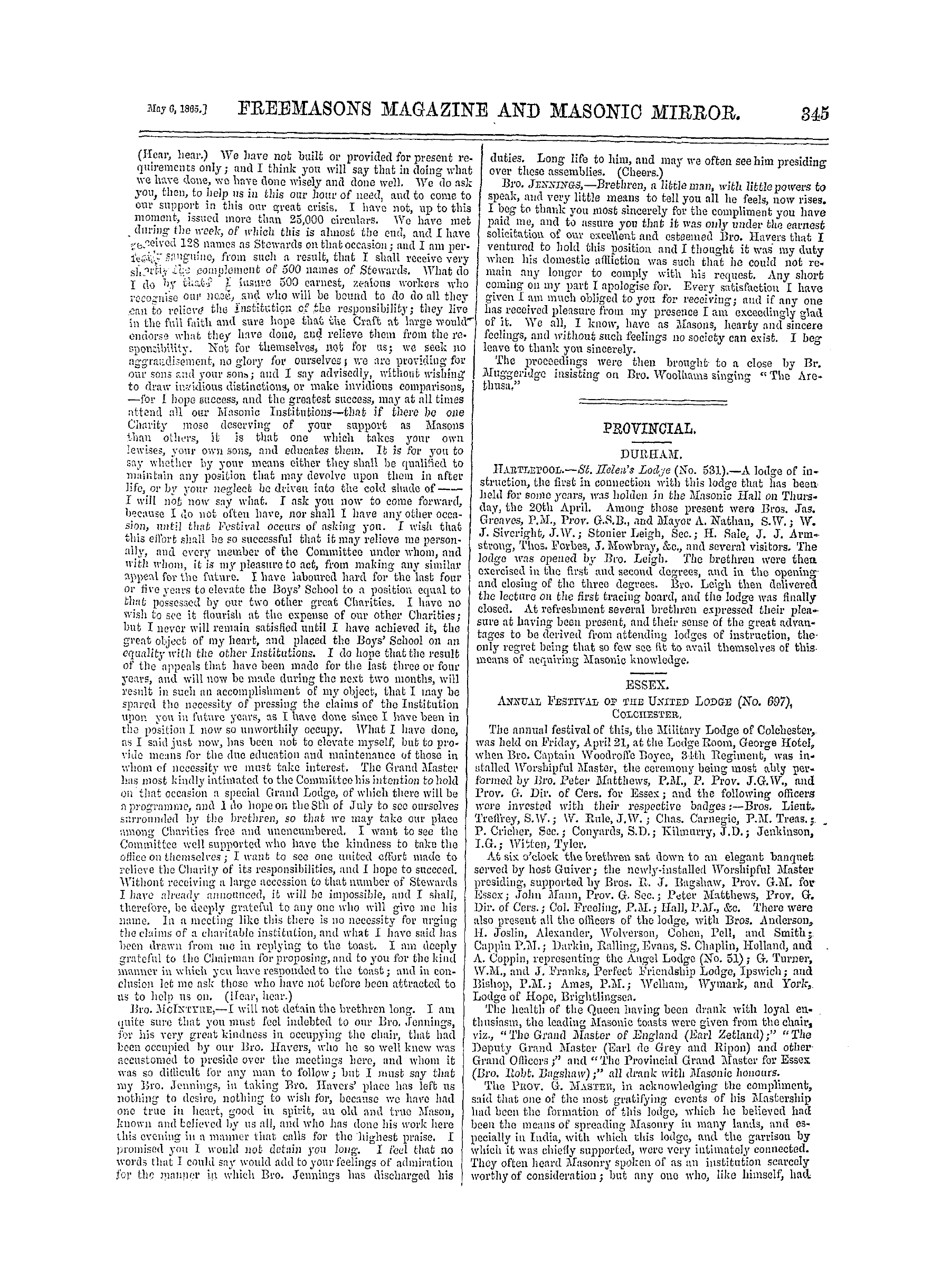 The Freemasons' Monthly Magazine: 1865-05-06 - Metropolitan.