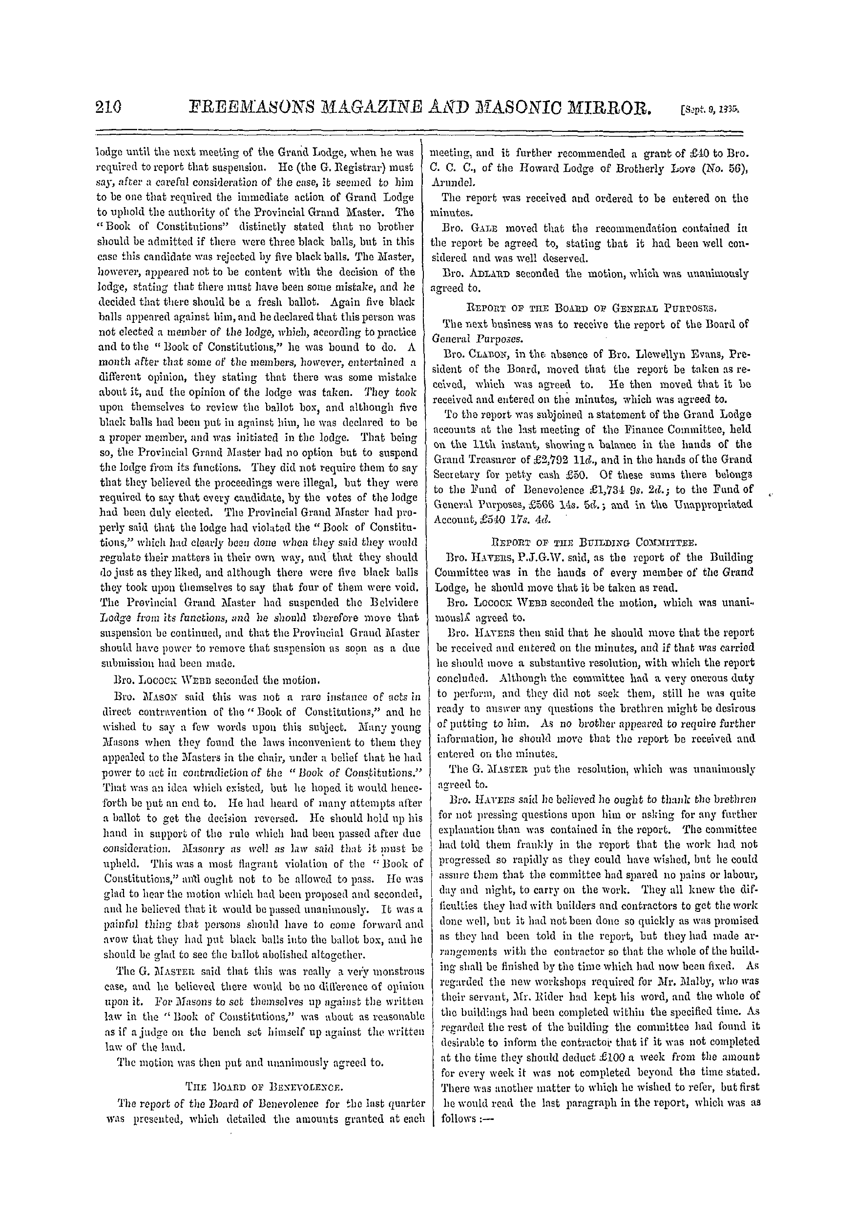 The Freemasons' Monthly Magazine: 1865-09-09 - Grand Lodge.