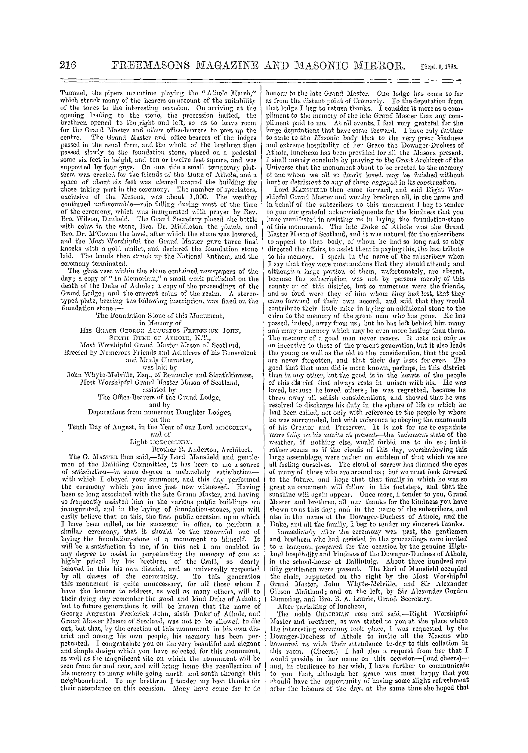 The Freemasons' Monthly Magazine: 1865-09-09 - Scotland.