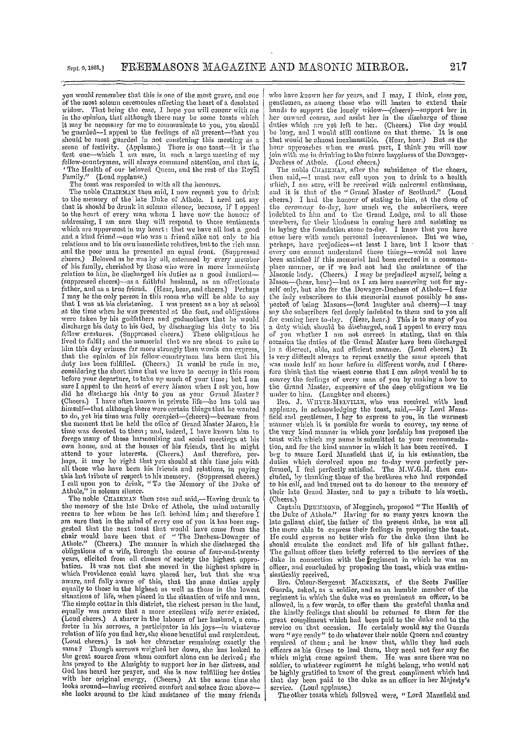 The Freemasons' Monthly Magazine: 1865-09-09 - Scotland.