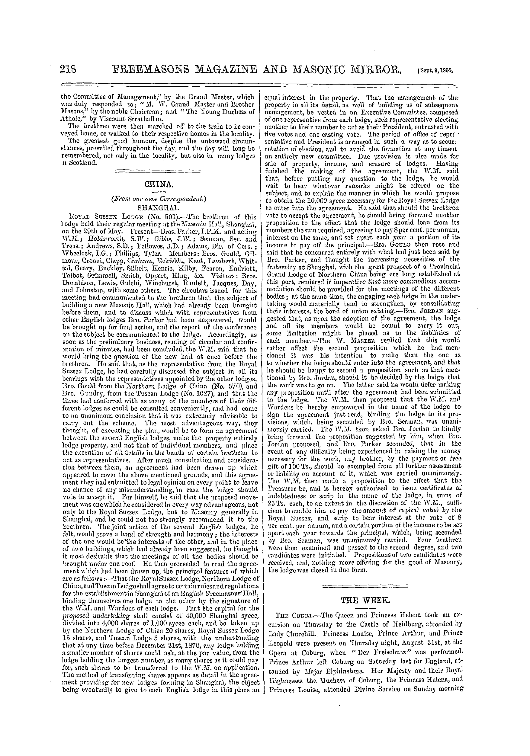 The Freemasons' Monthly Magazine: 1865-09-09 - Scotland.