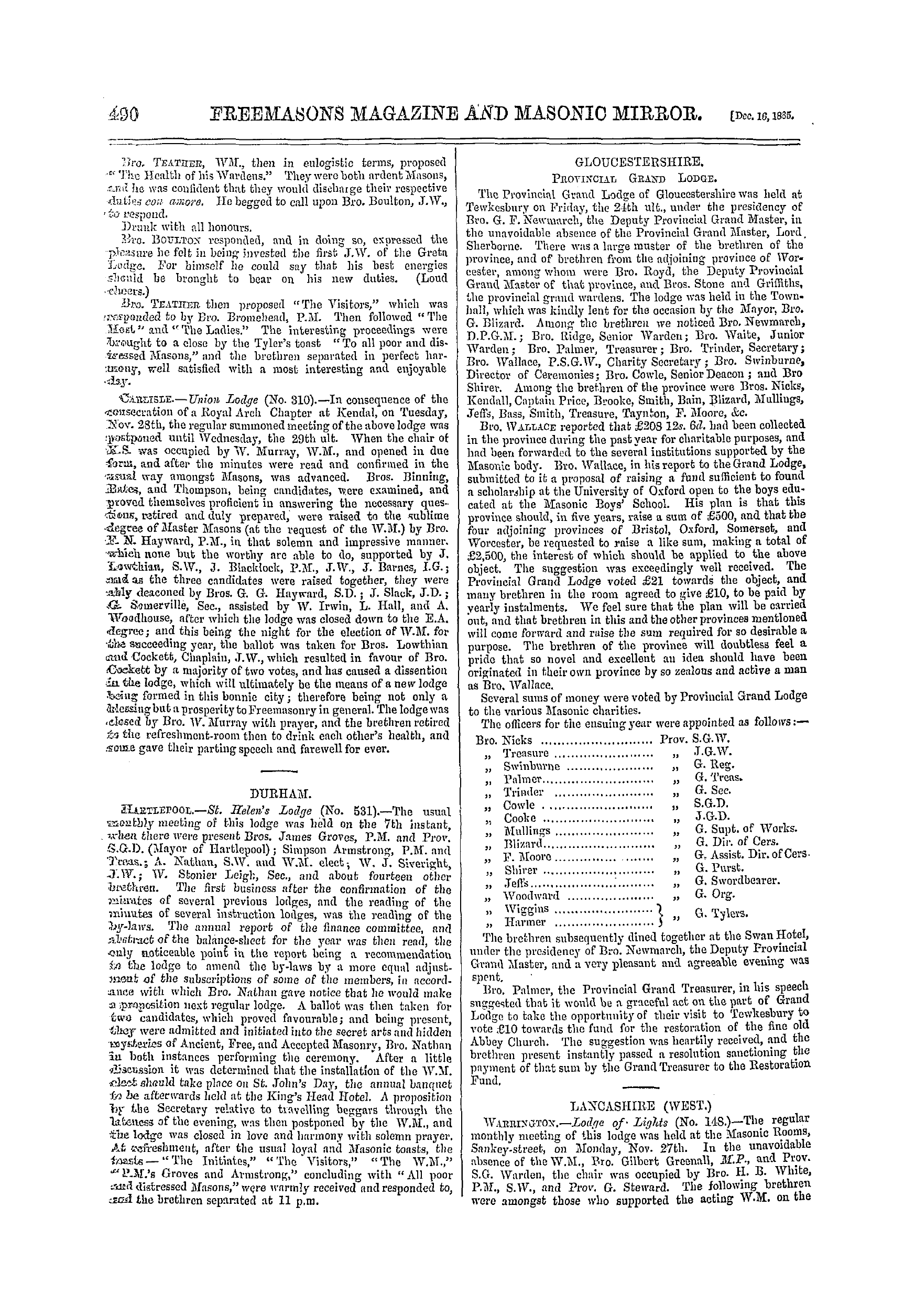 The Freemasons' Monthly Magazine: 1865-12-16 - Provincial.