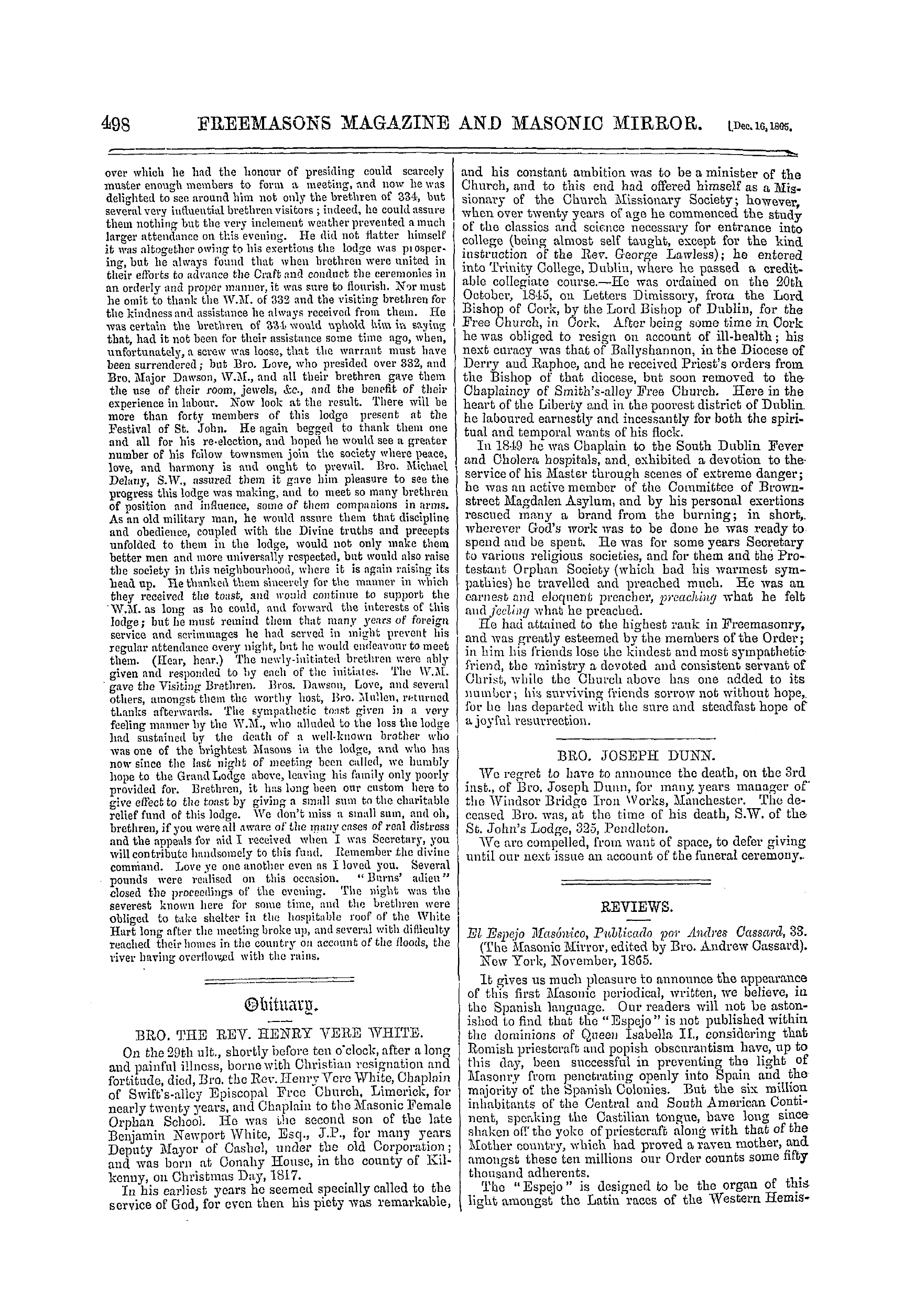 The Freemasons' Monthly Magazine: 1865-12-16 - Obituary.