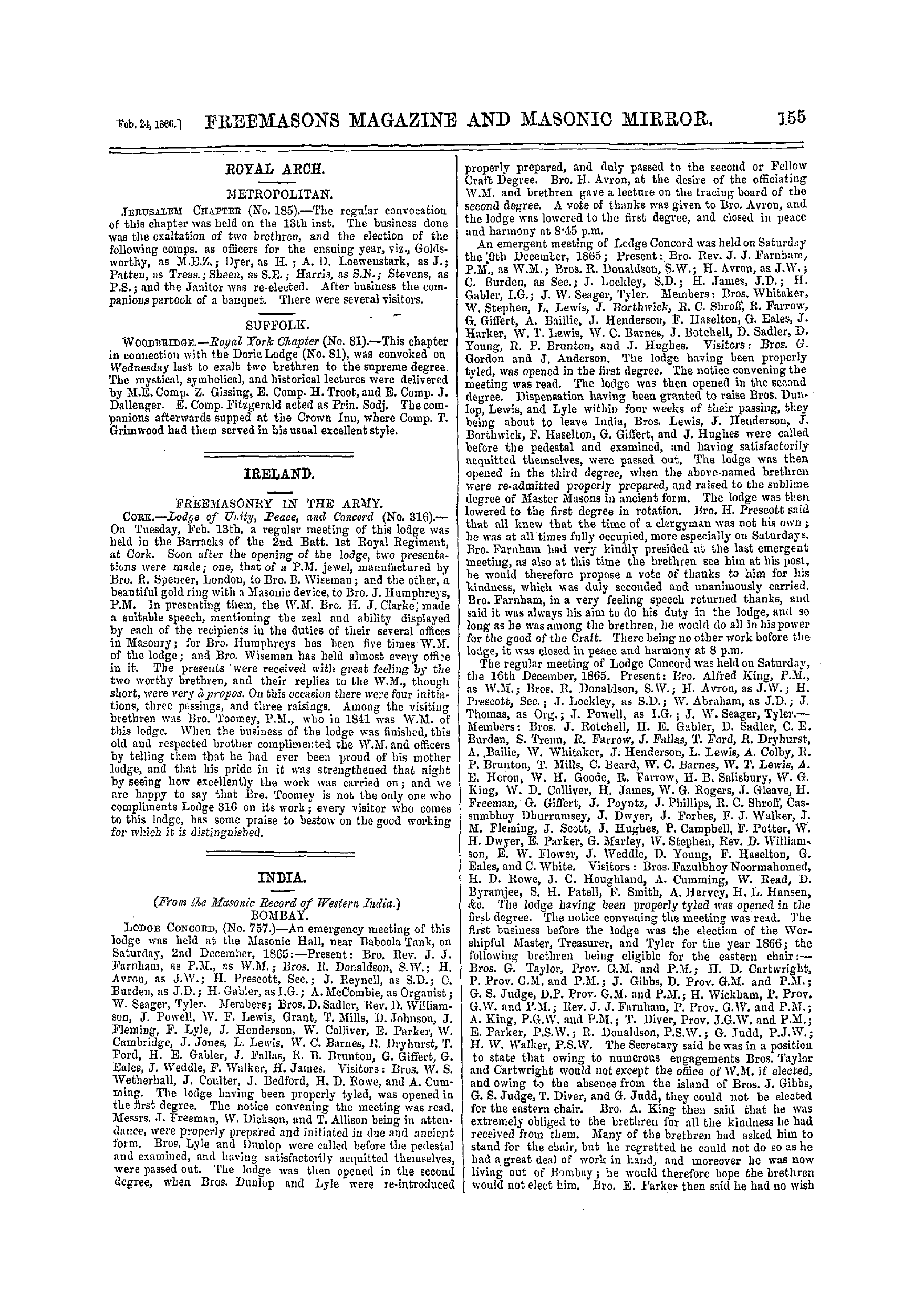 The Freemasons' Monthly Magazine: 1866-02-24 - Royal Arch.