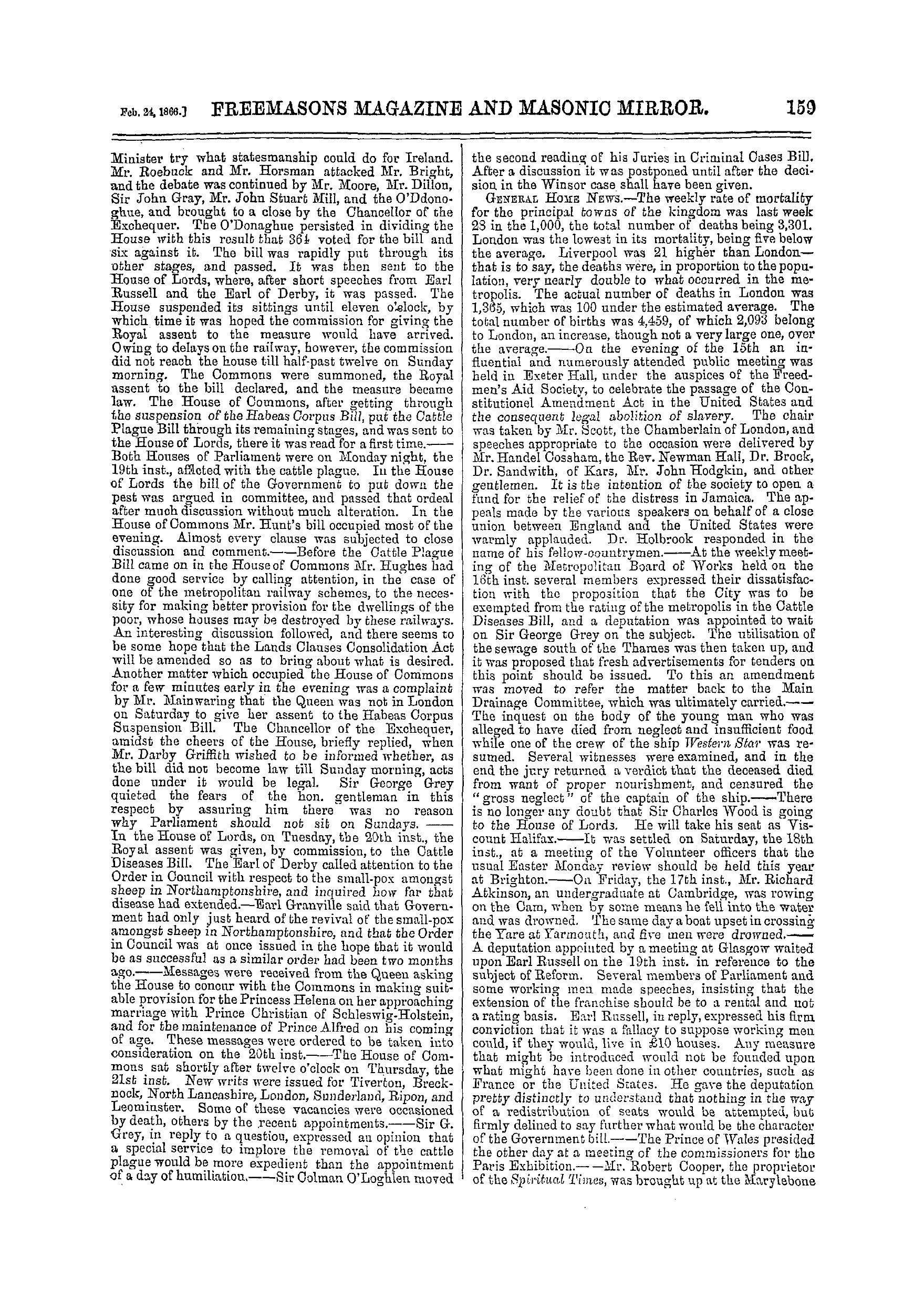 The Freemasons' Monthly Magazine: 1866-02-24 - The Week.