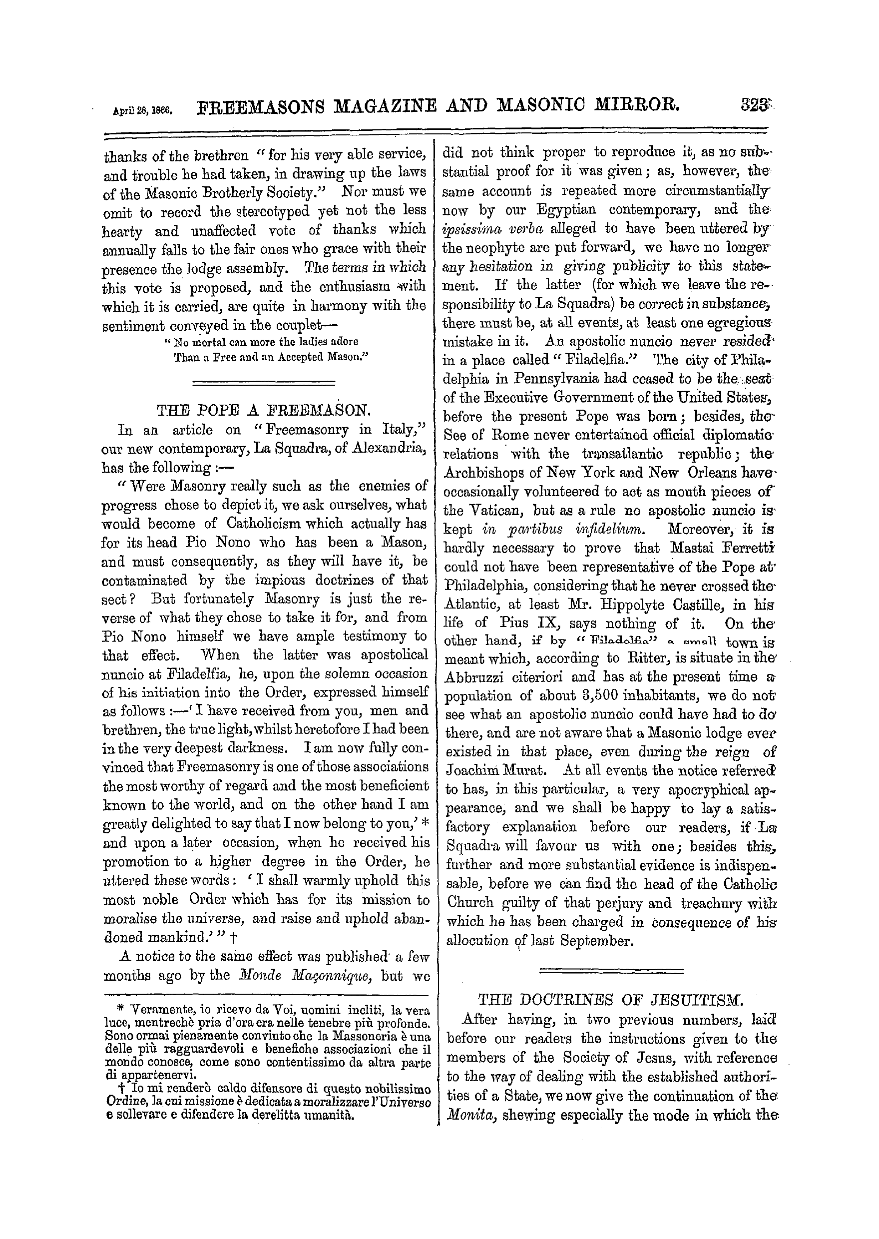 The Freemasons' Monthly Magazine: 1866-04-28 - The Doctrines Of Jesuitism.